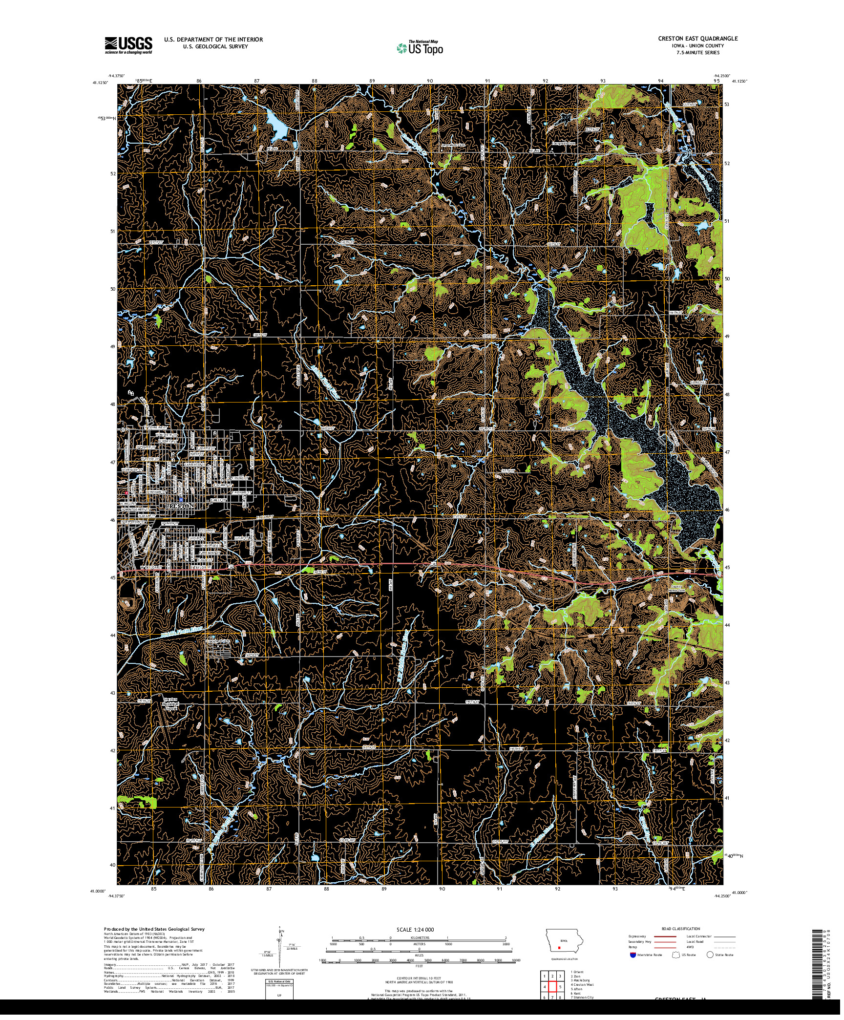 USGS US TOPO 7.5-MINUTE MAP FOR CRESTON EAST, IA 2018