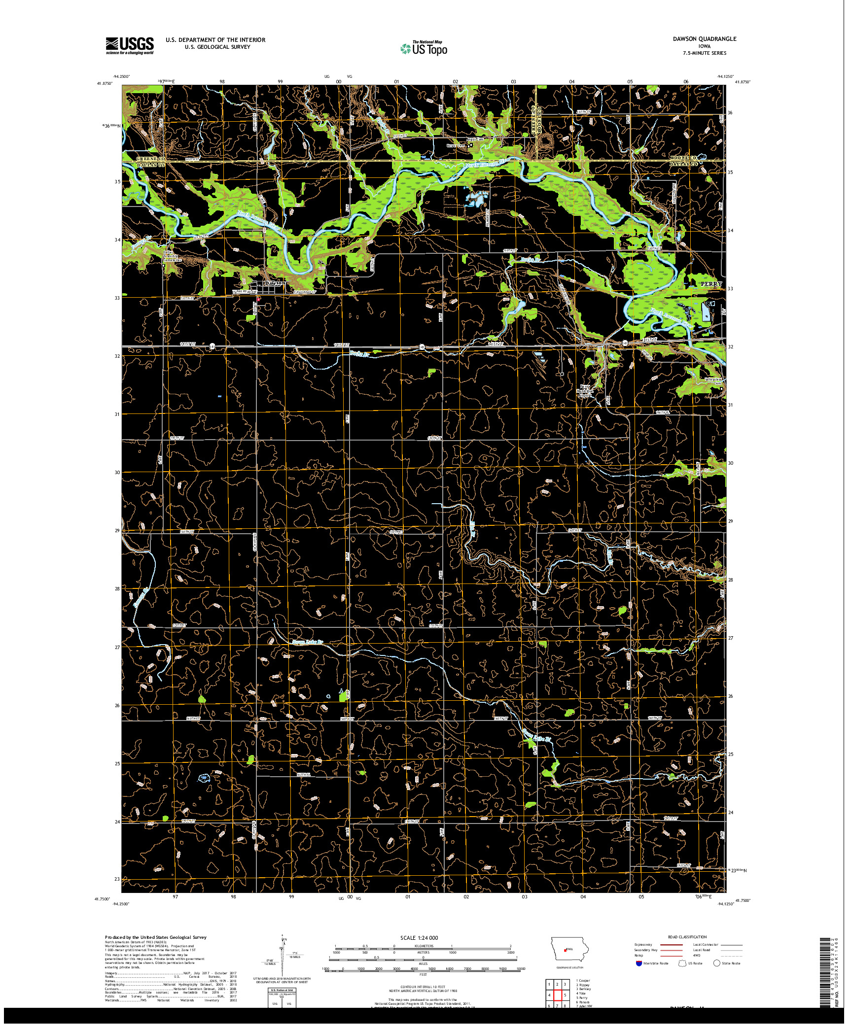 USGS US TOPO 7.5-MINUTE MAP FOR DAWSON, IA 2018