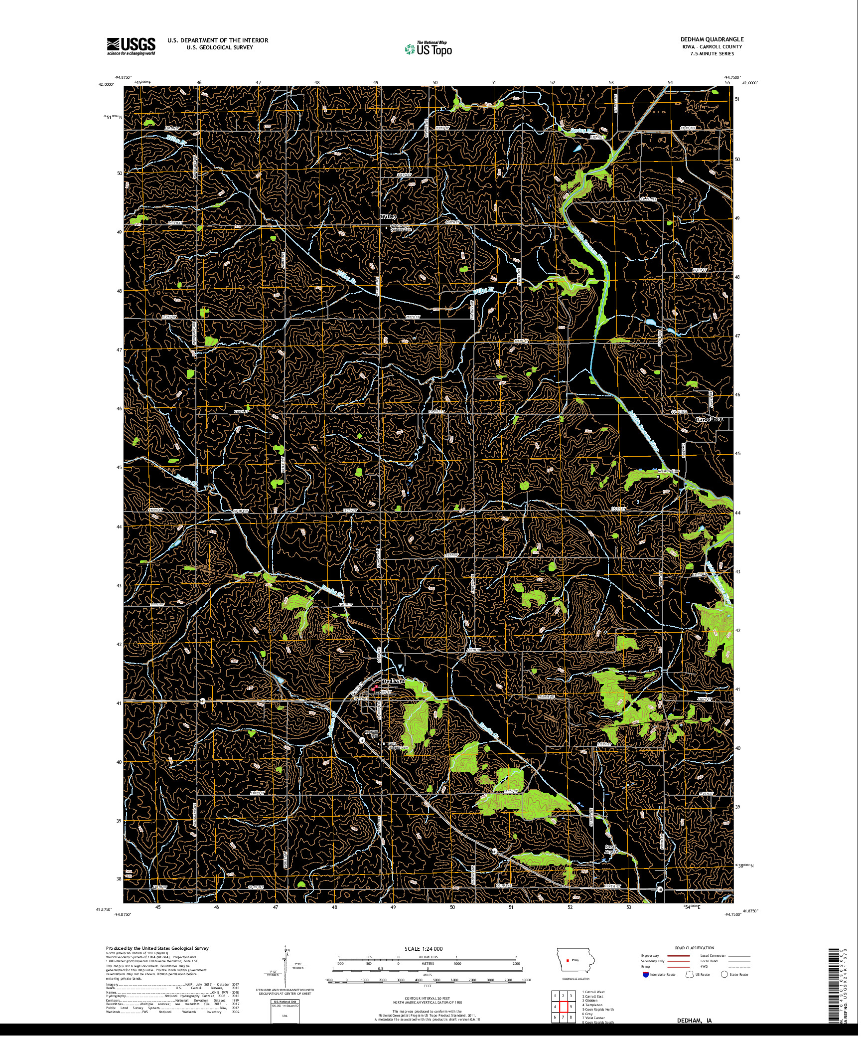 USGS US TOPO 7.5-MINUTE MAP FOR DEDHAM, IA 2018