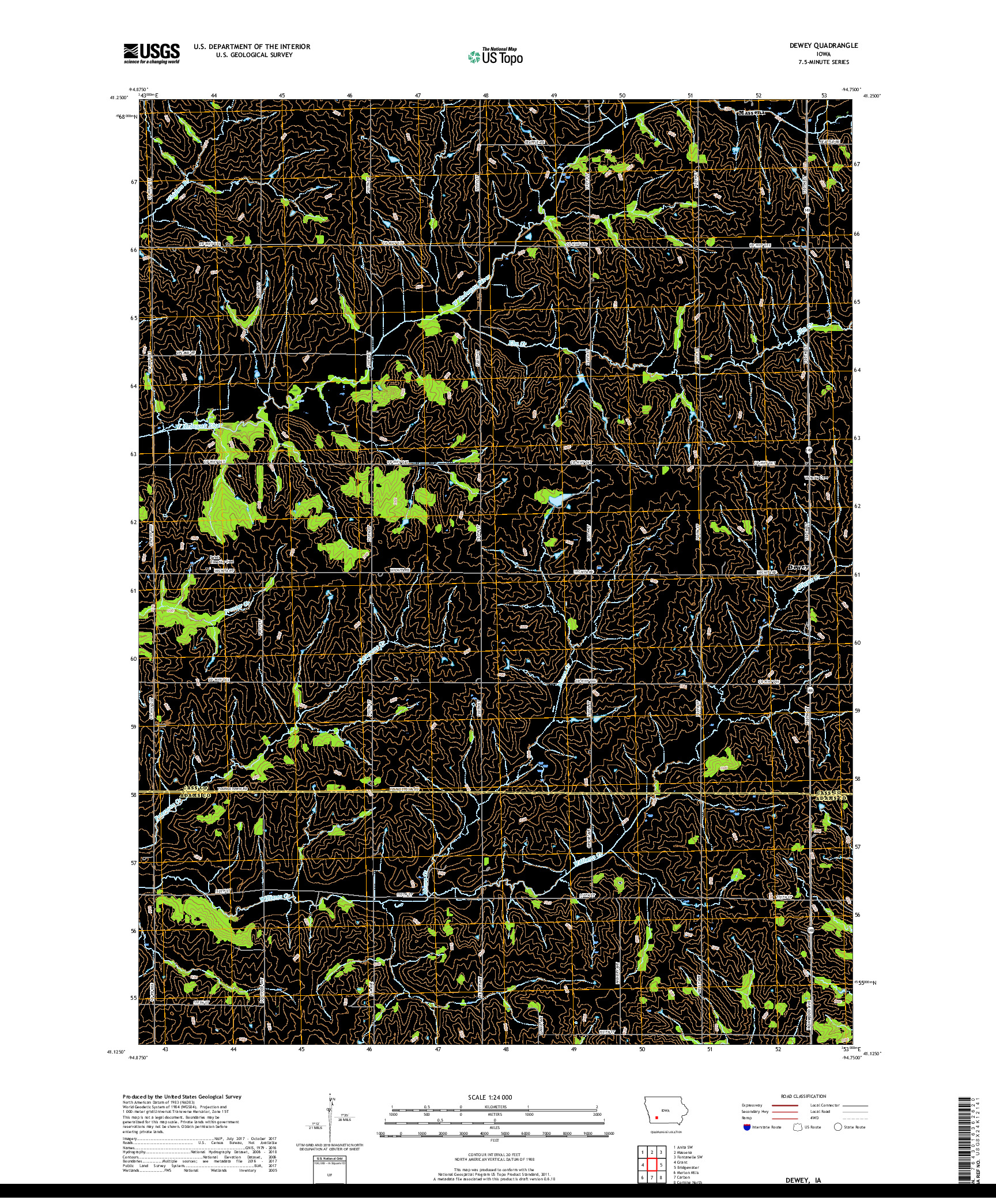 USGS US TOPO 7.5-MINUTE MAP FOR DEWEY, IA 2018