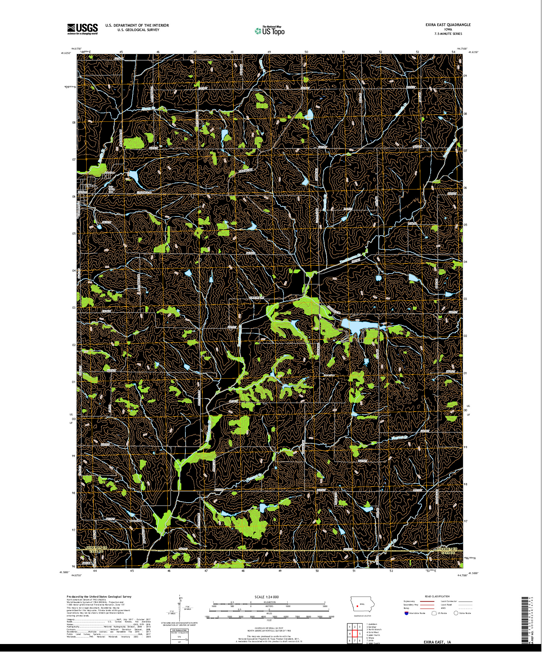 USGS US TOPO 7.5-MINUTE MAP FOR EXIRA EAST, IA 2018