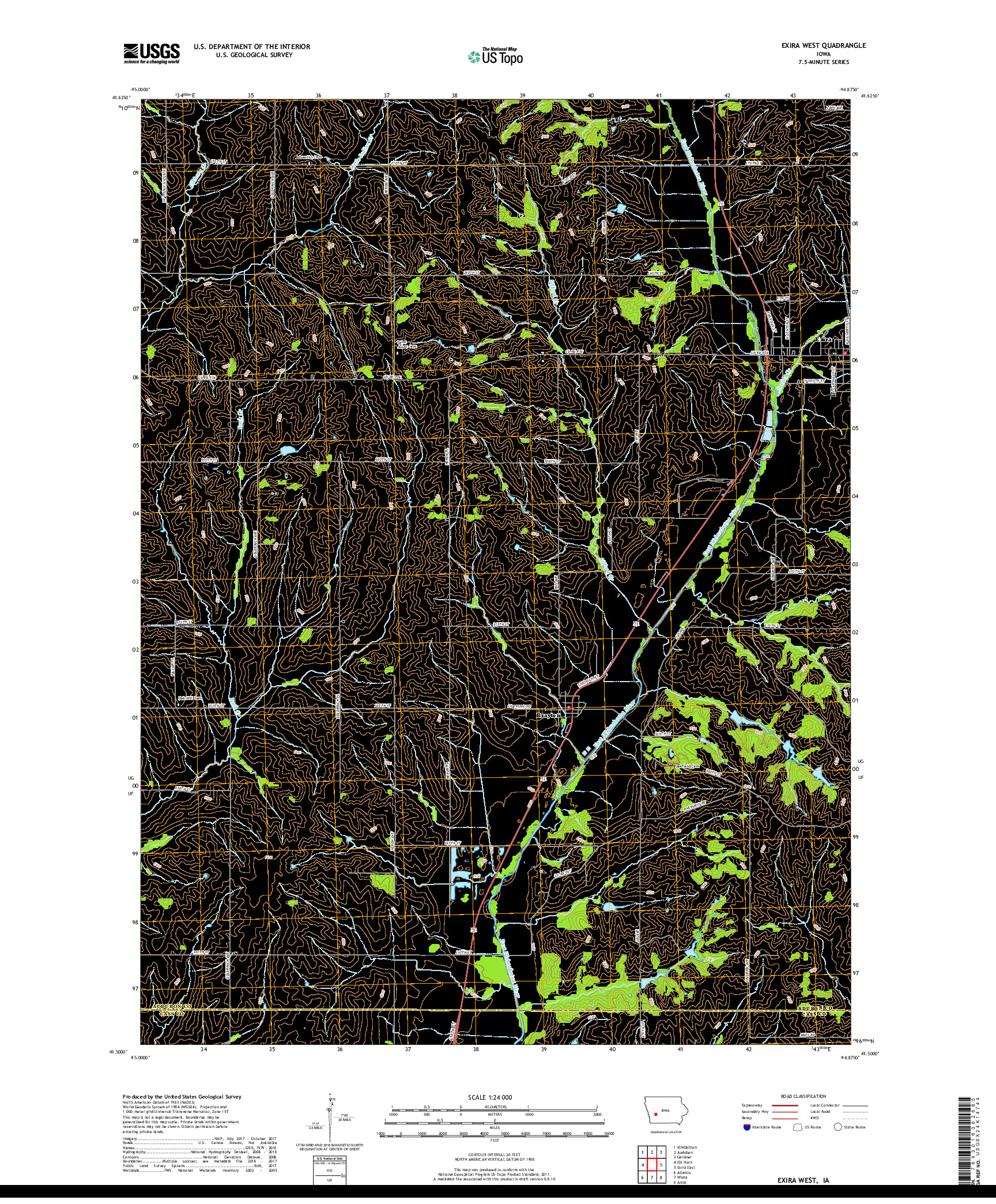 USGS US TOPO 7.5-MINUTE MAP FOR EXIRA WEST, IA 2018