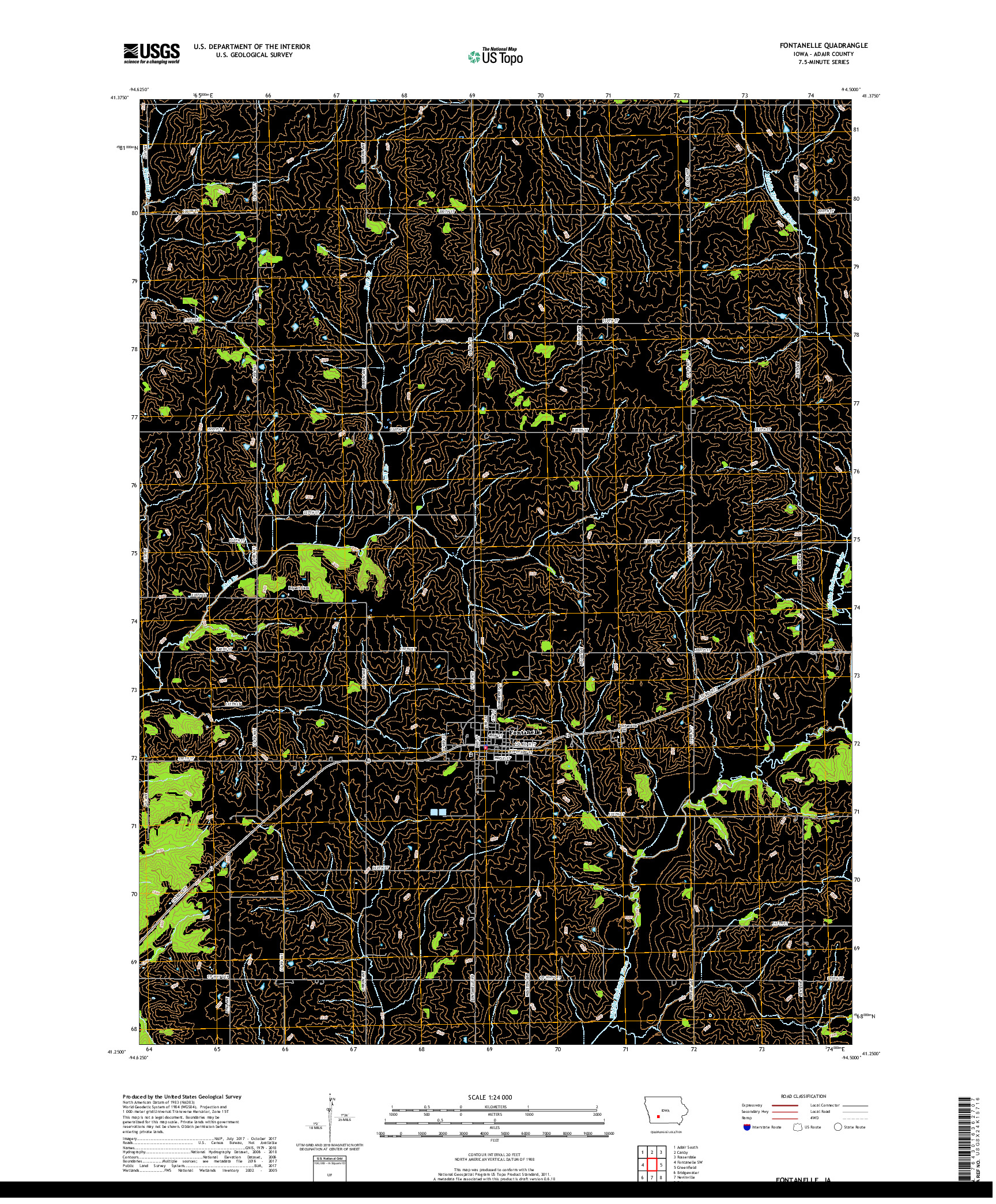 USGS US TOPO 7.5-MINUTE MAP FOR FONTANELLE, IA 2018