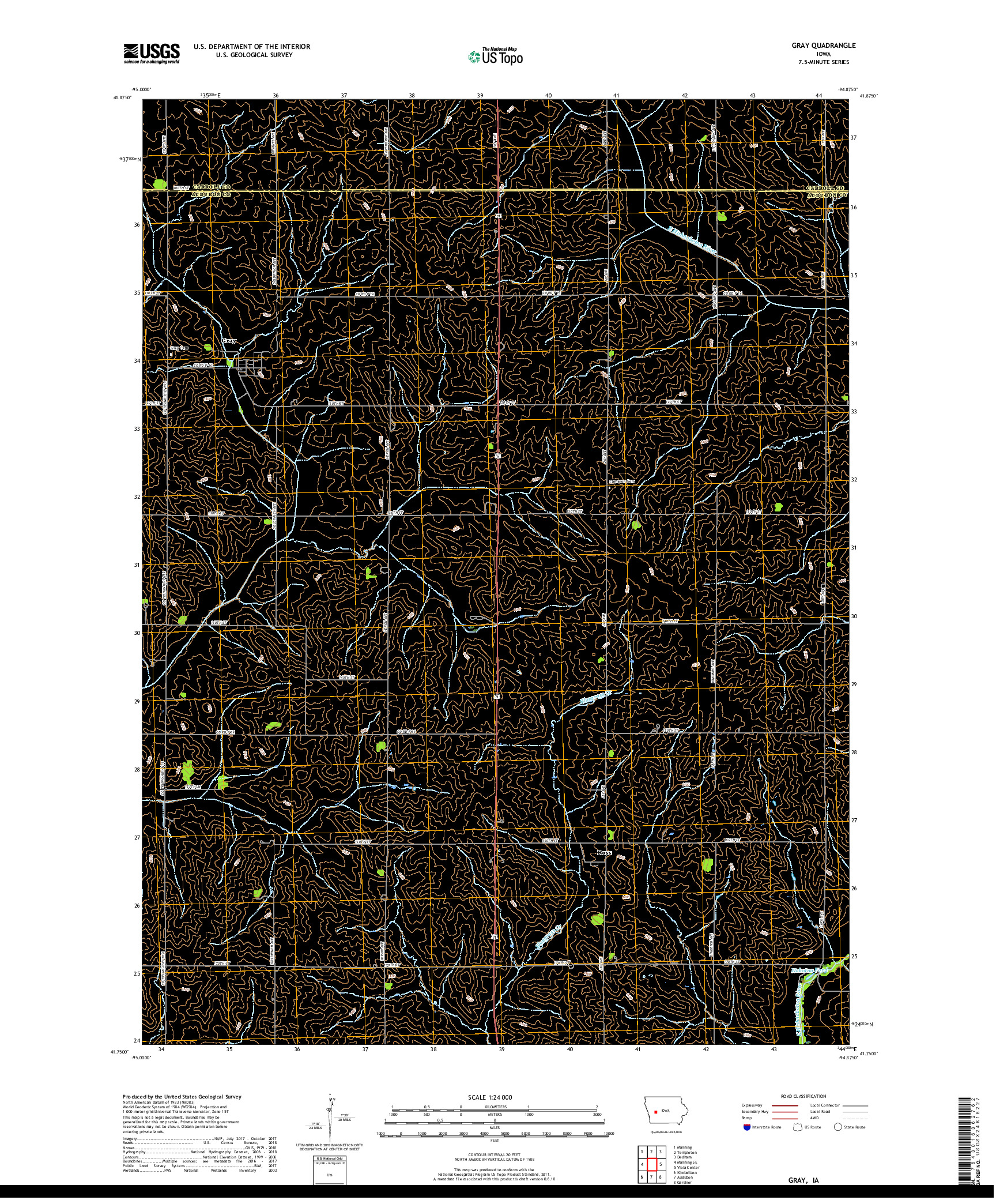 USGS US TOPO 7.5-MINUTE MAP FOR GRAY, IA 2018