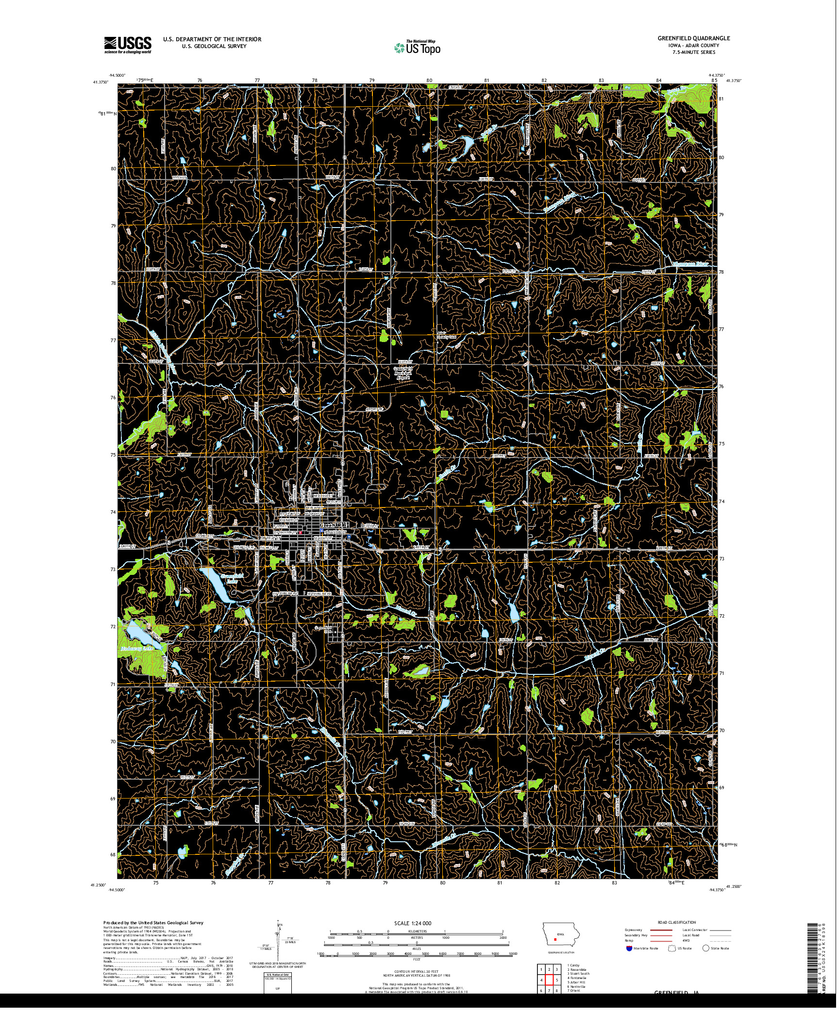 USGS US TOPO 7.5-MINUTE MAP FOR GREENFIELD, IA 2018