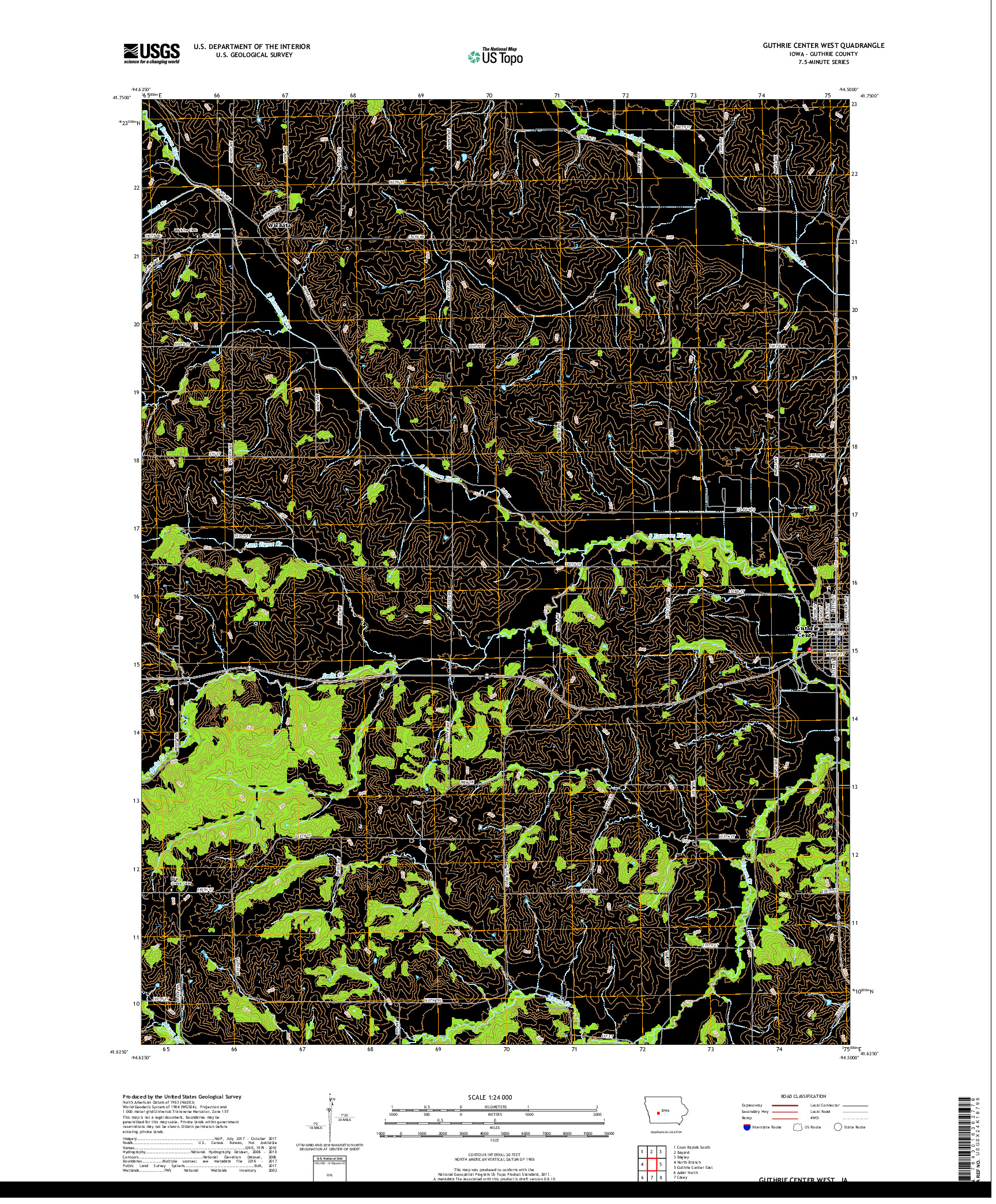 USGS US TOPO 7.5-MINUTE MAP FOR GUTHRIE CENTER WEST, IA 2018