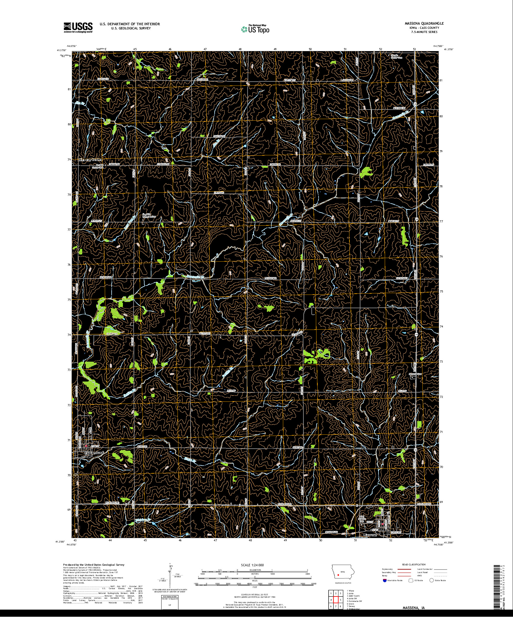 USGS US TOPO 7.5-MINUTE MAP FOR MASSENA, IA 2018
