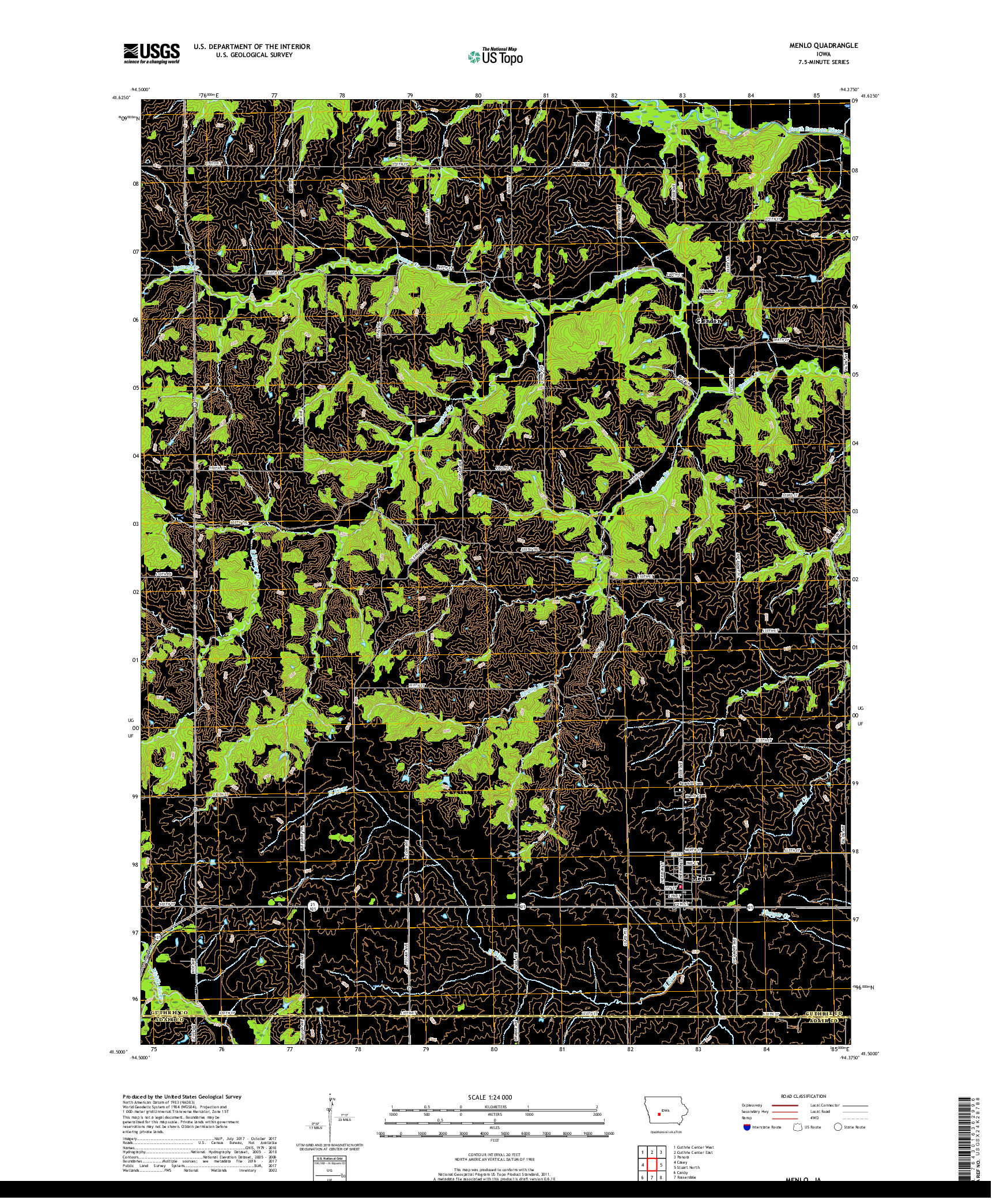 USGS US TOPO 7.5-MINUTE MAP FOR MENLO, IA 2018