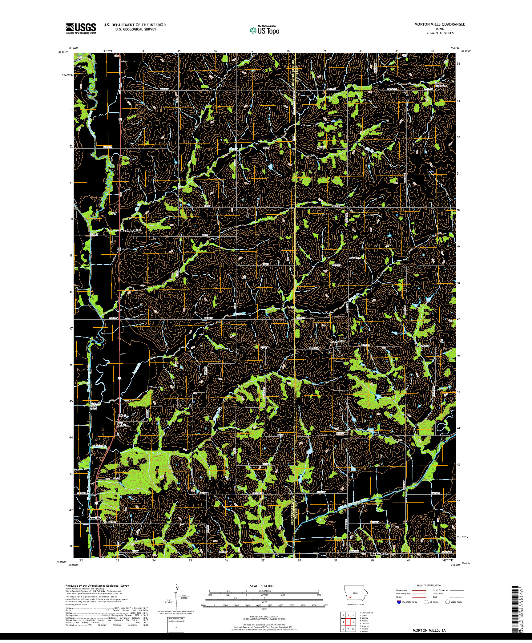 USGS US TOPO 7.5-MINUTE MAP FOR MORTON MILLS, IA 2018