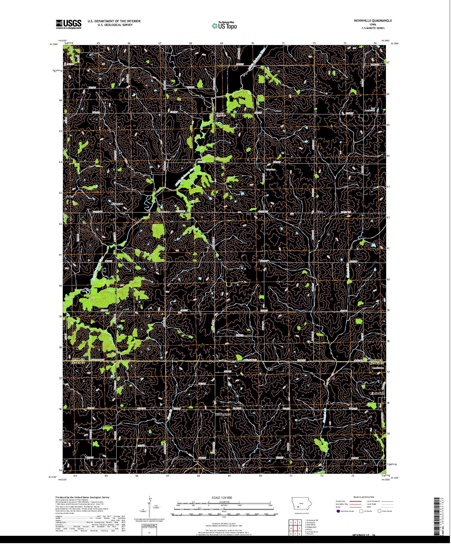 USGS US TOPO 7.5-MINUTE MAP FOR NEVINVILLE, IA 2018