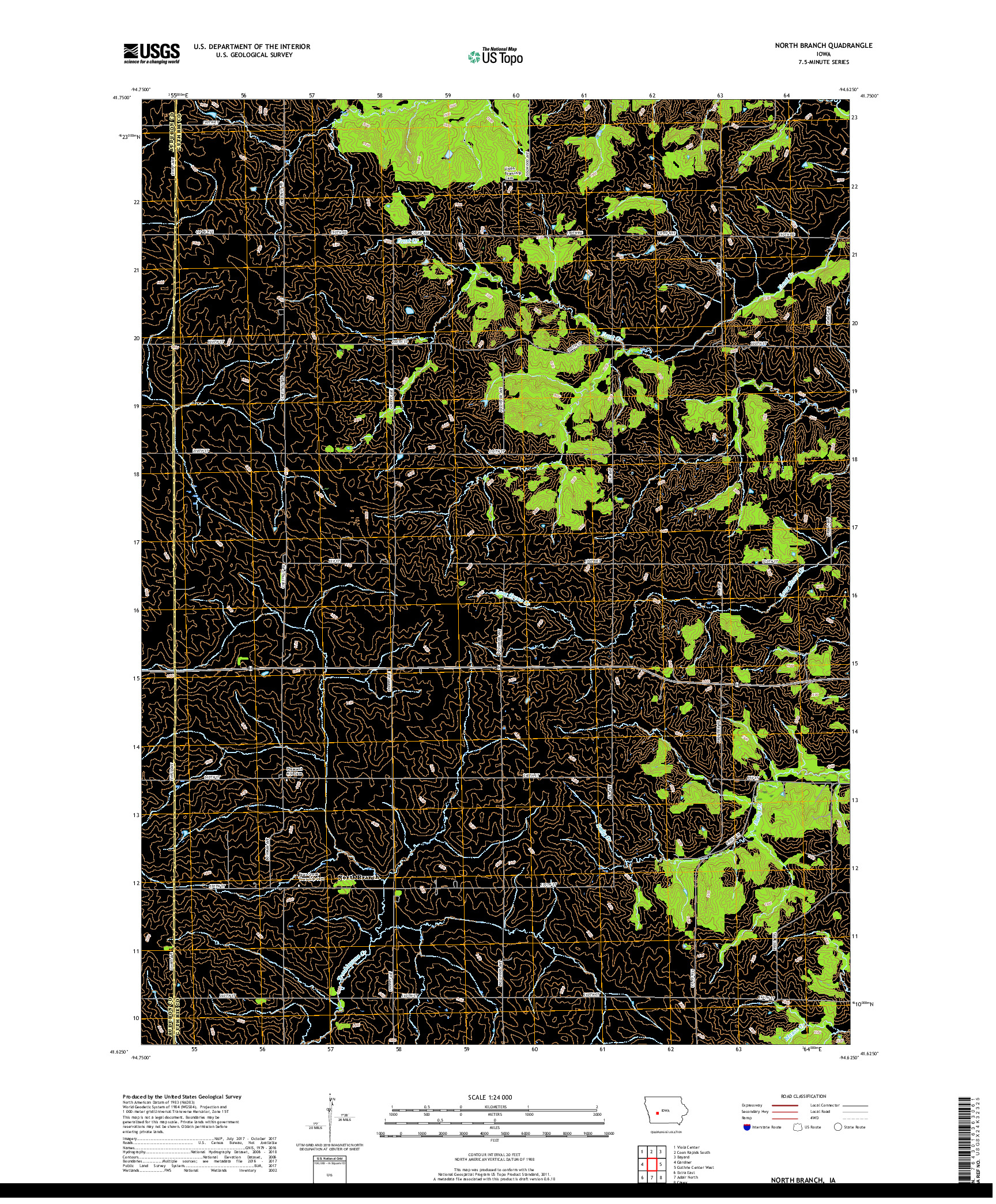 USGS US TOPO 7.5-MINUTE MAP FOR NORTH BRANCH, IA 2018