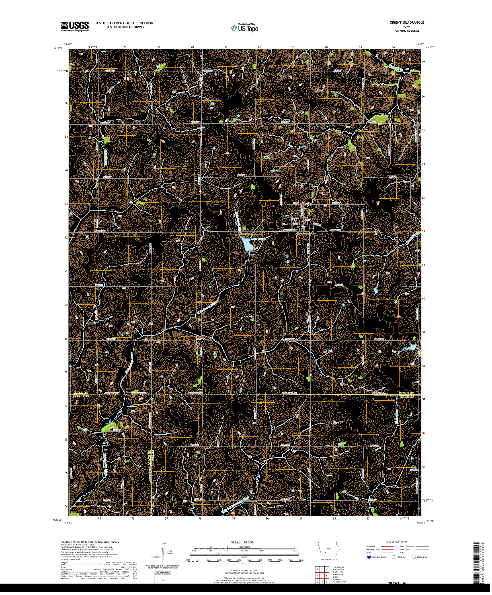 USGS US TOPO 7.5-MINUTE MAP FOR ORIENT, IA 2018