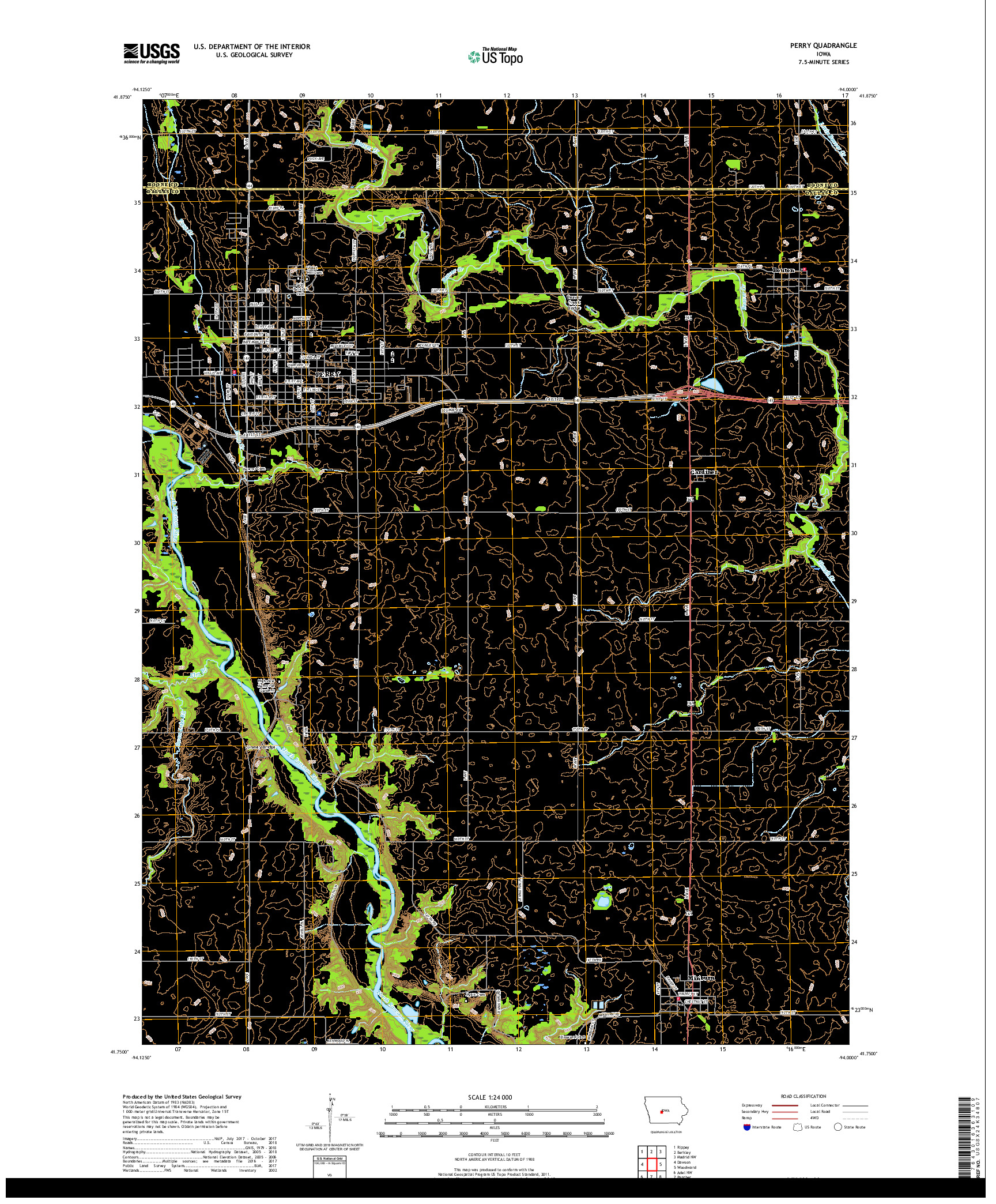 USGS US TOPO 7.5-MINUTE MAP FOR PERRY, IA 2018