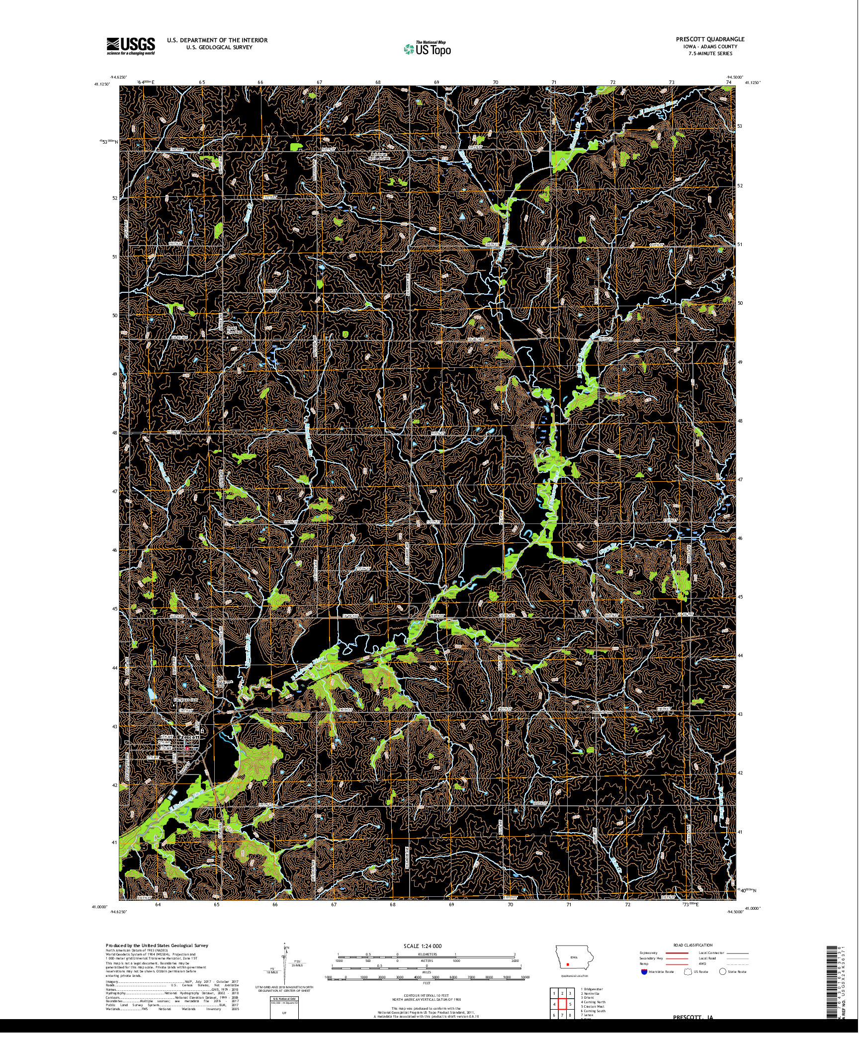 USGS US TOPO 7.5-MINUTE MAP FOR PRESCOTT, IA 2018