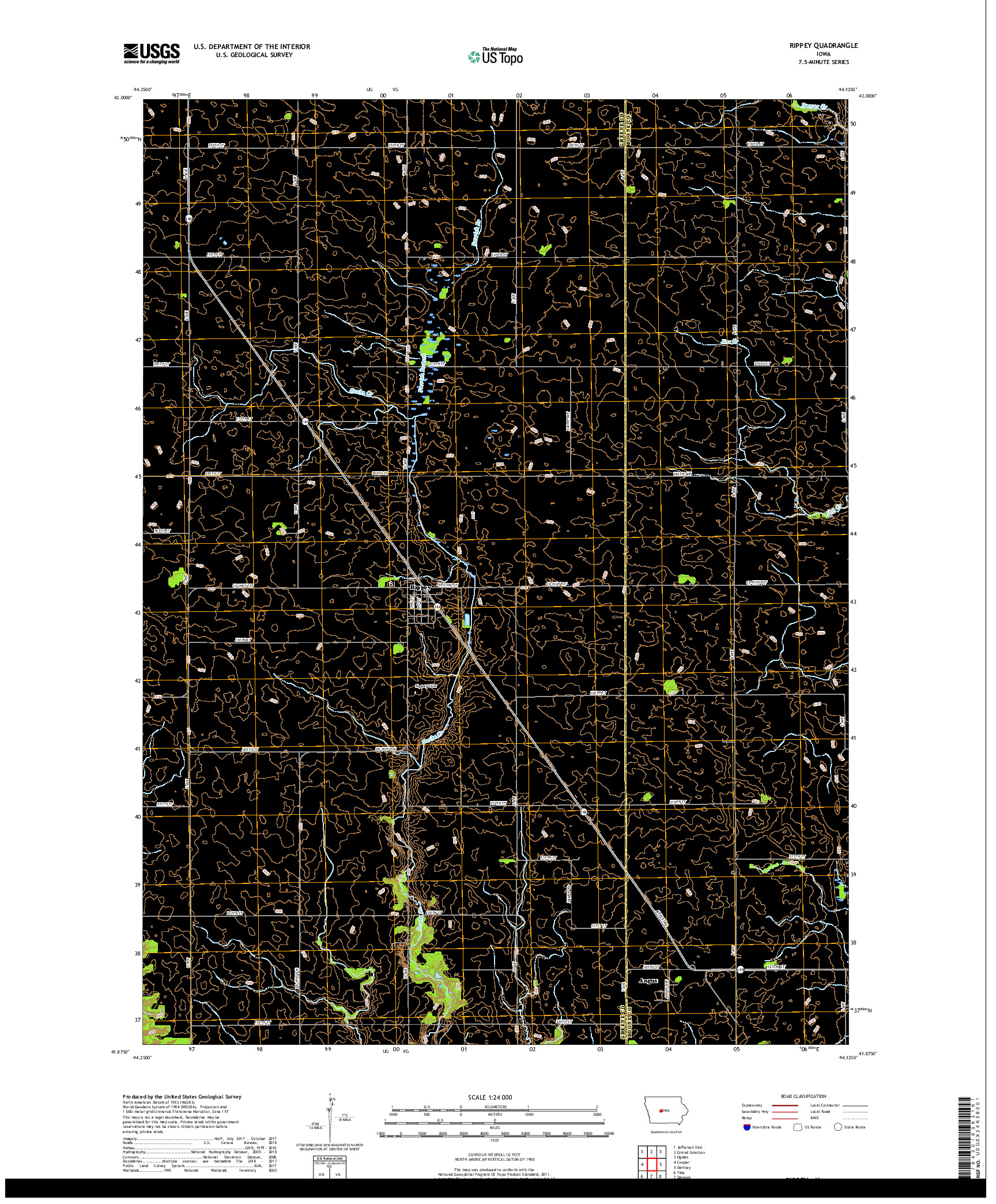 USGS US TOPO 7.5-MINUTE MAP FOR RIPPEY, IA 2018