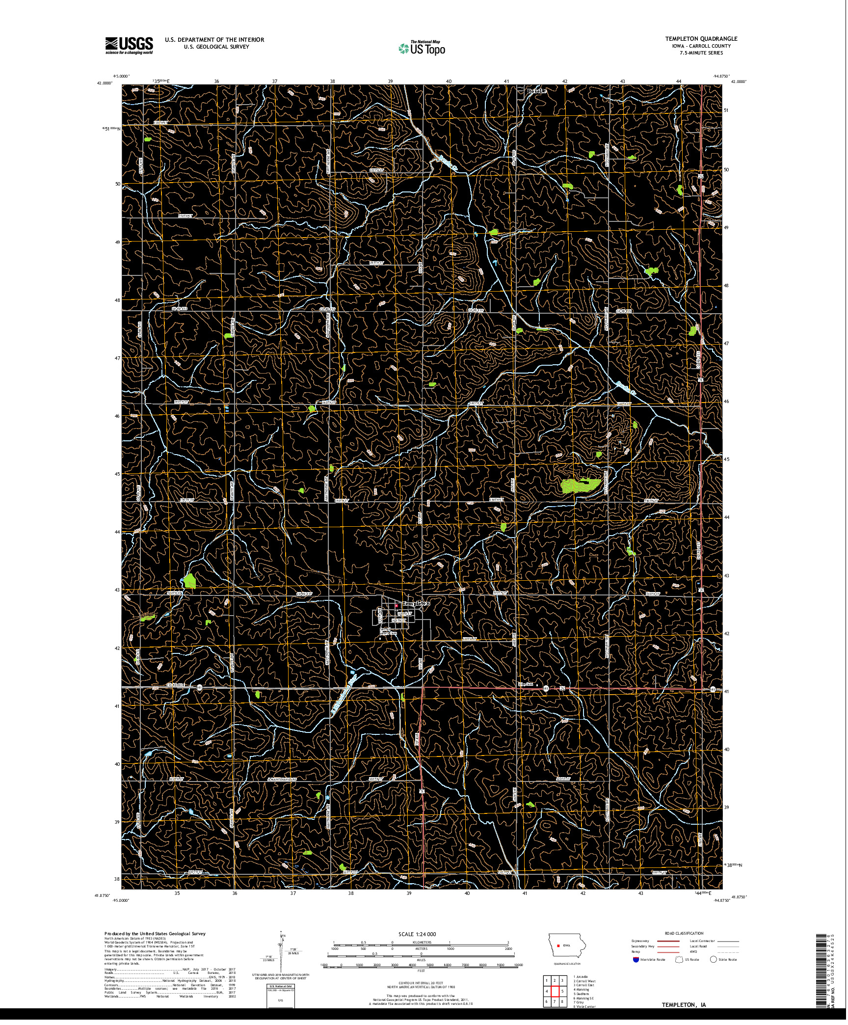 USGS US TOPO 7.5-MINUTE MAP FOR TEMPLETON, IA 2018