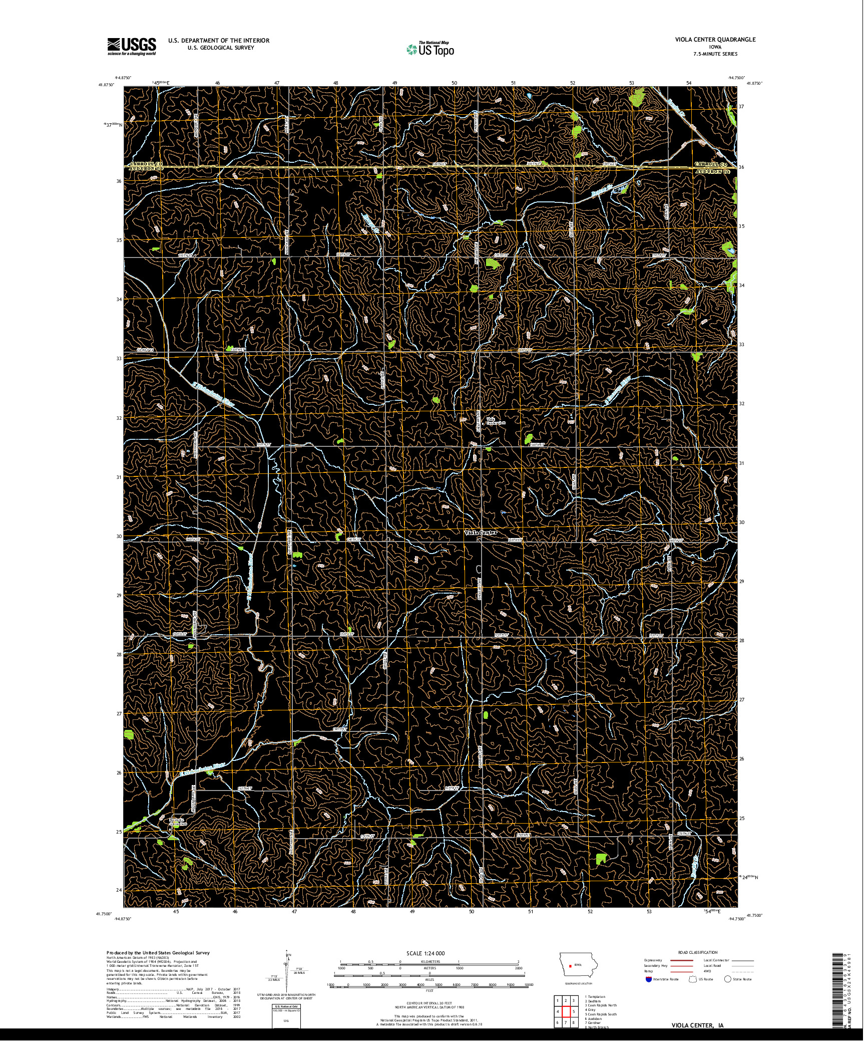 USGS US TOPO 7.5-MINUTE MAP FOR VIOLA CENTER, IA 2018