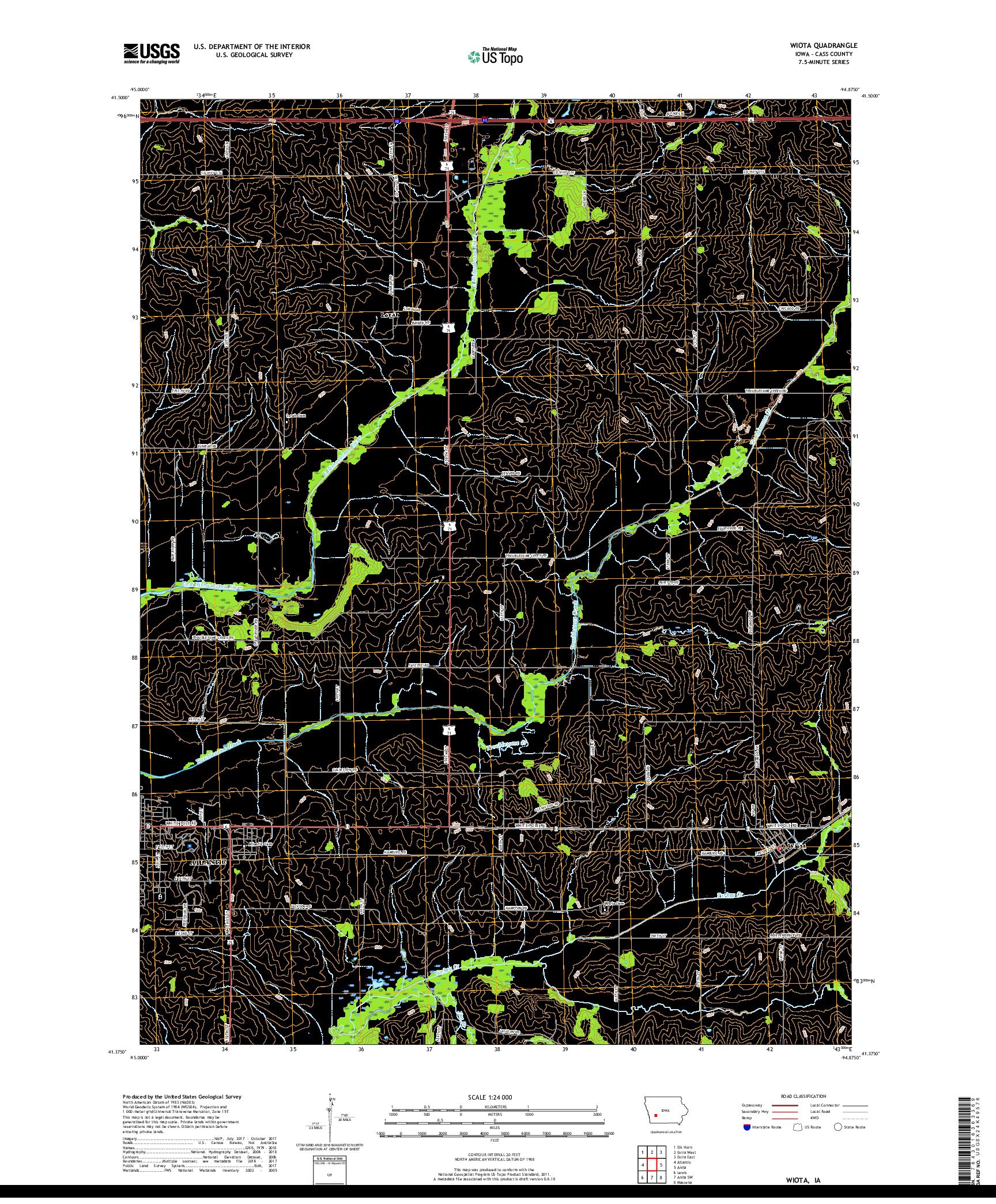 USGS US TOPO 7.5-MINUTE MAP FOR WIOTA, IA 2018