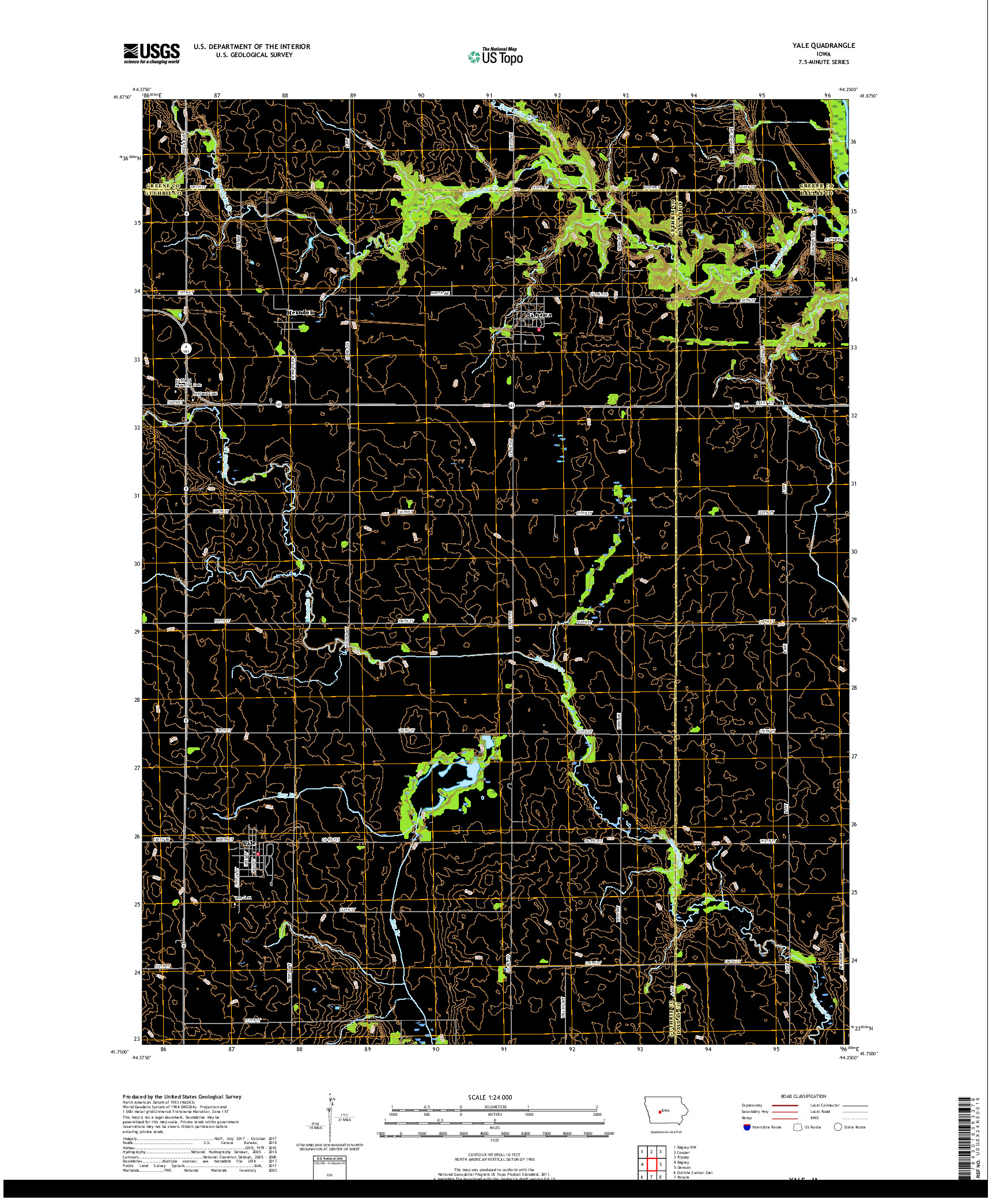 USGS US TOPO 7.5-MINUTE MAP FOR YALE, IA 2018