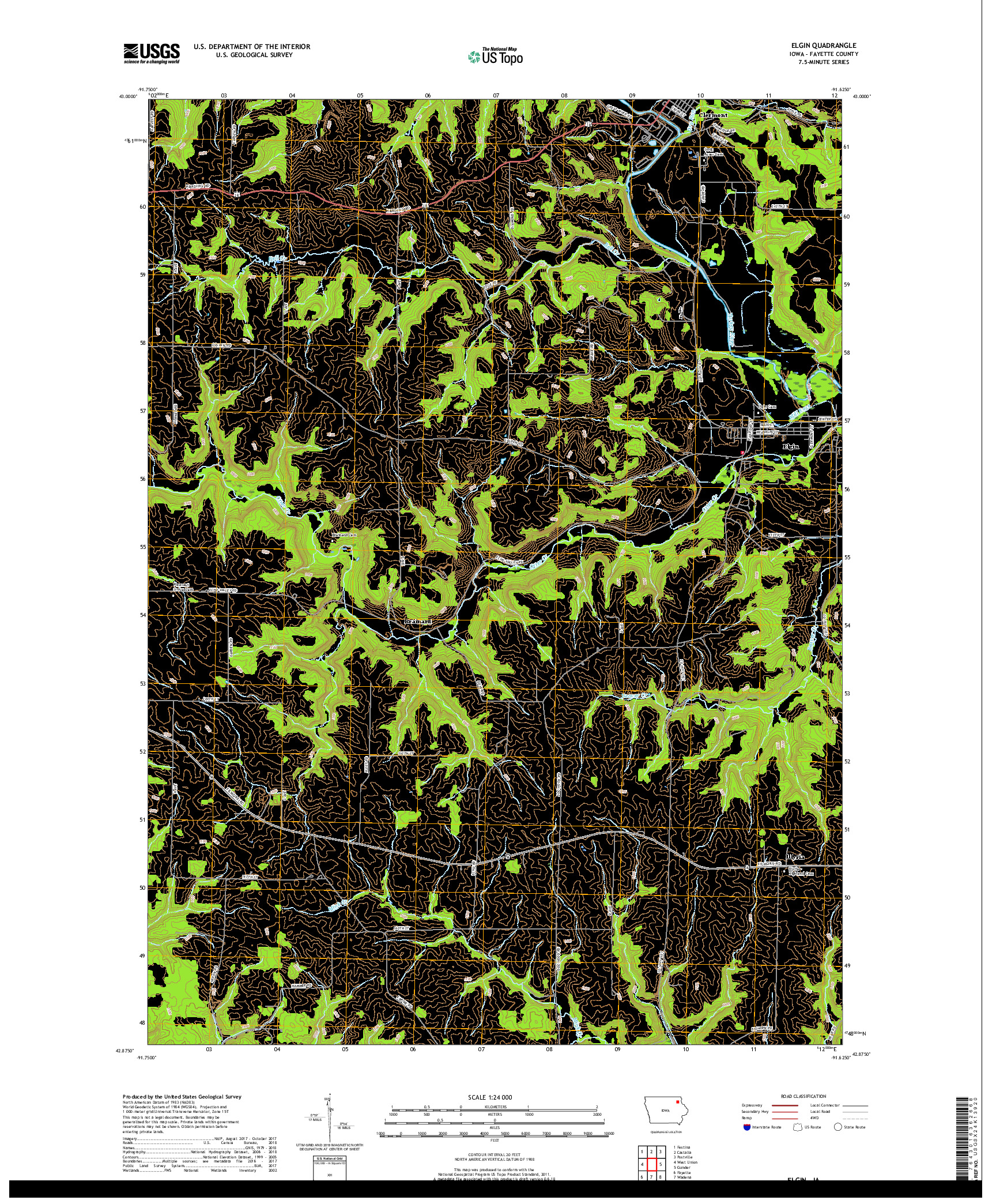 USGS US TOPO 7.5-MINUTE MAP FOR ELGIN, IA 2018