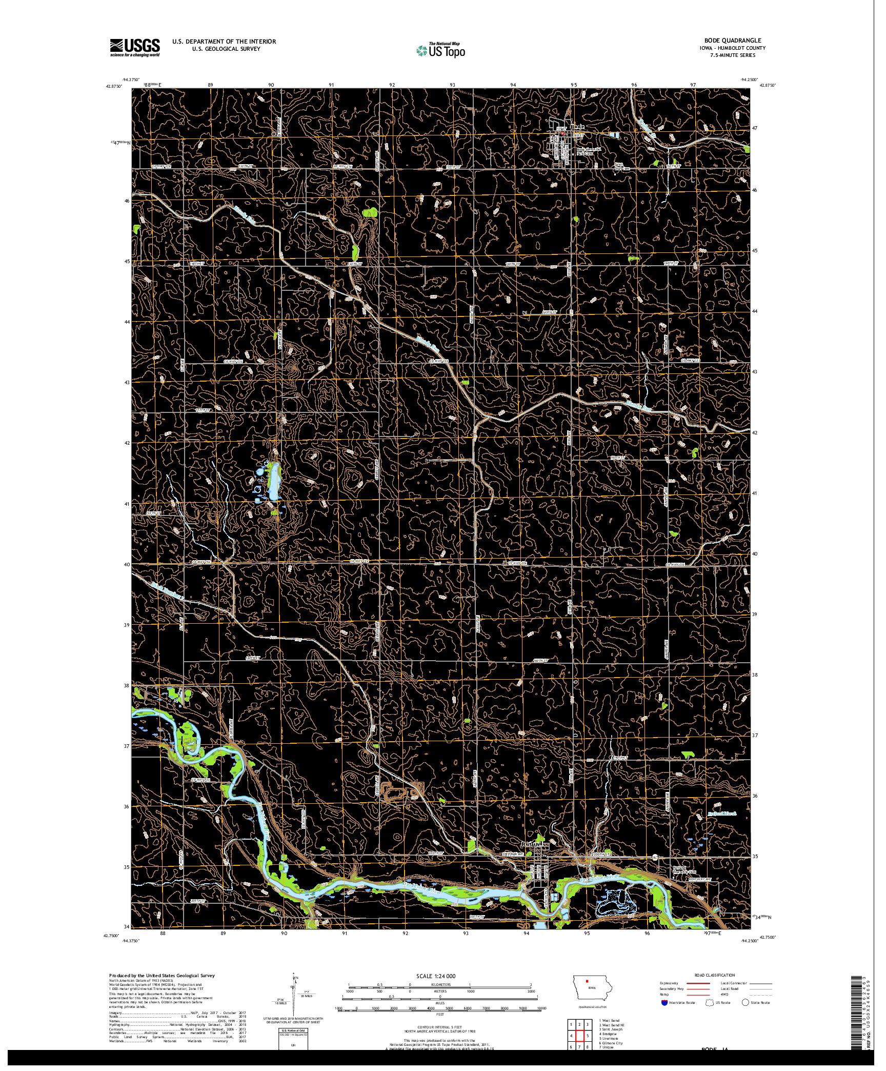 USGS US TOPO 7.5-MINUTE MAP FOR BODE, IA 2018