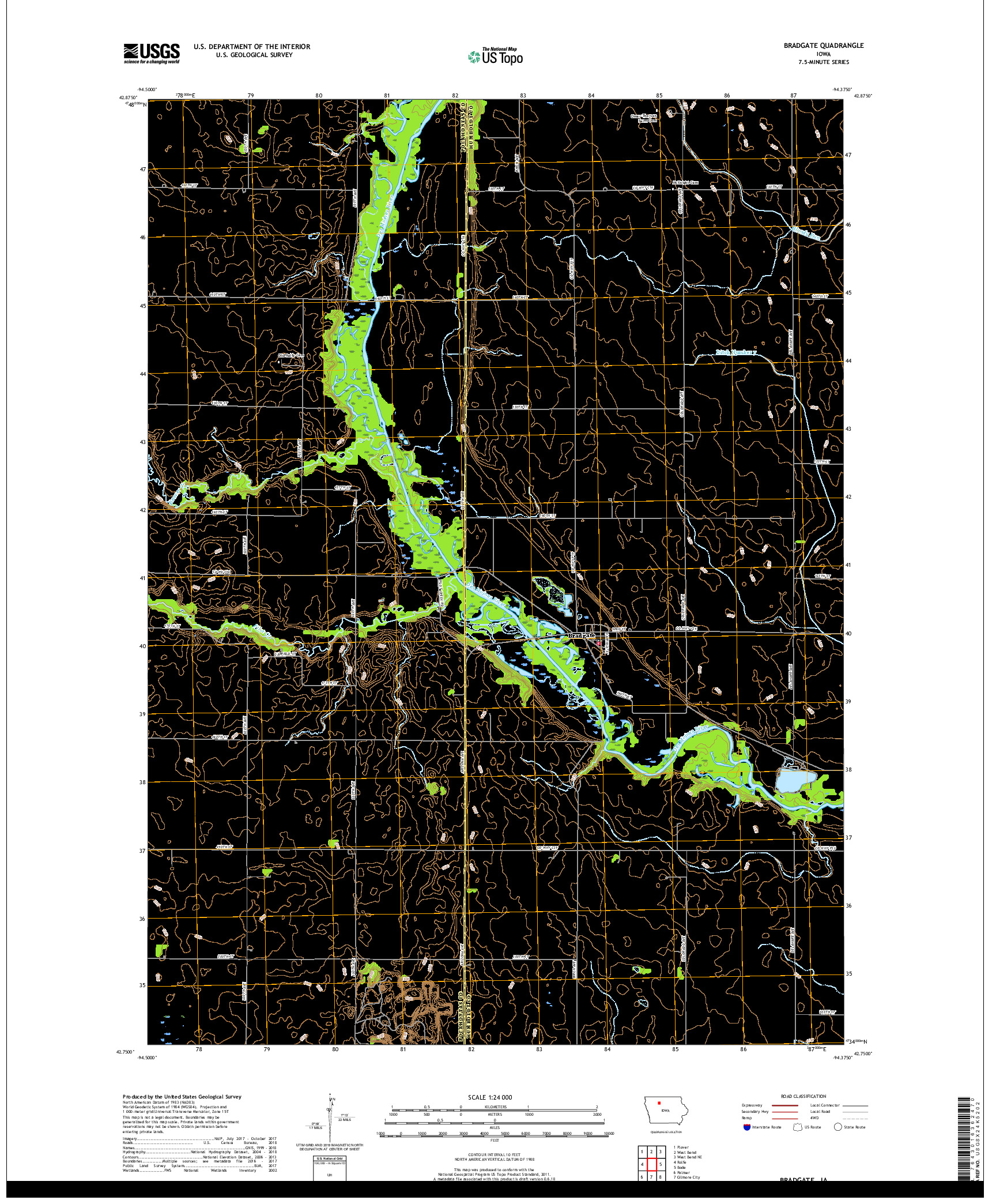 USGS US TOPO 7.5-MINUTE MAP FOR BRADGATE, IA 2018