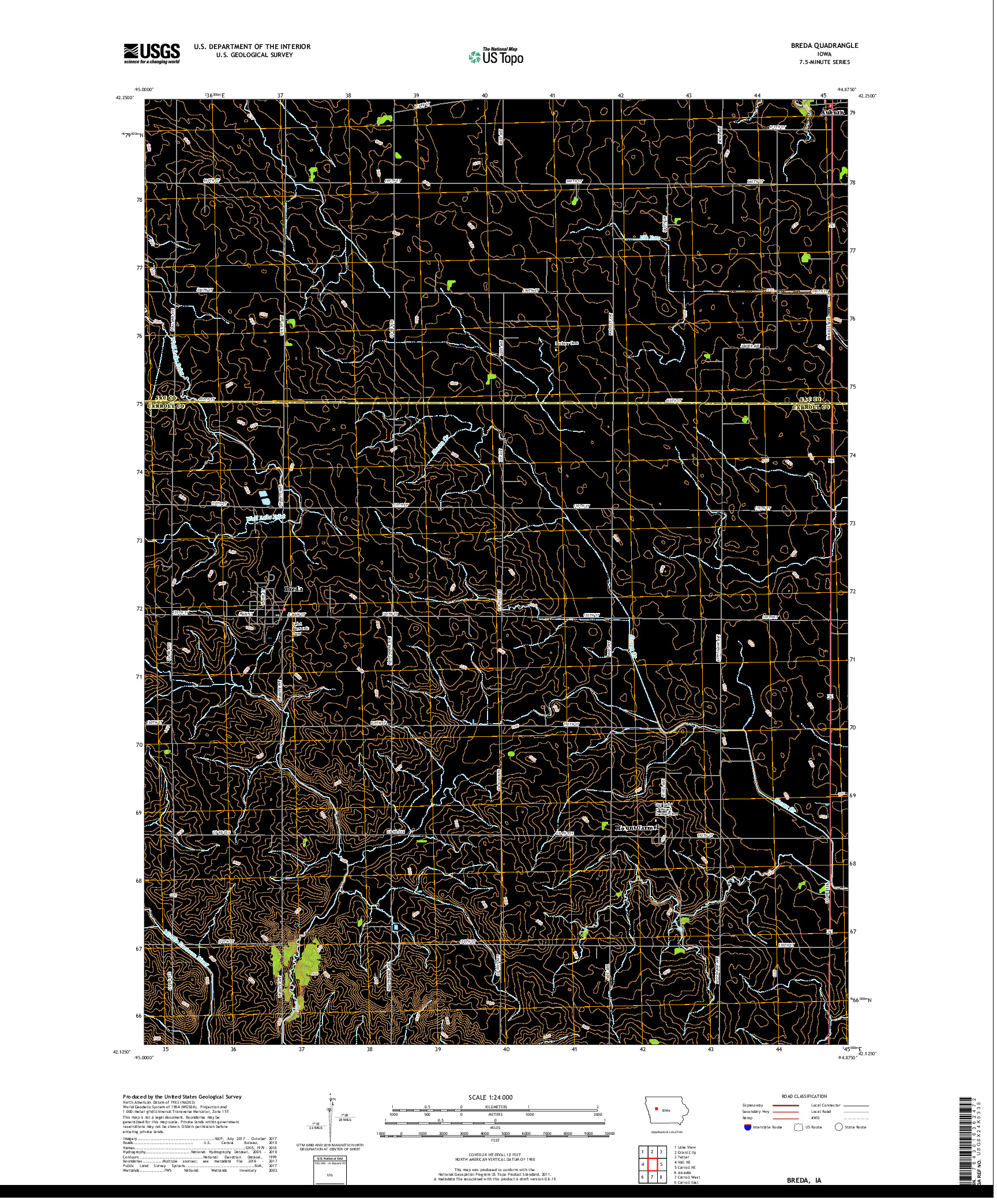 USGS US TOPO 7.5-MINUTE MAP FOR BREDA, IA 2018