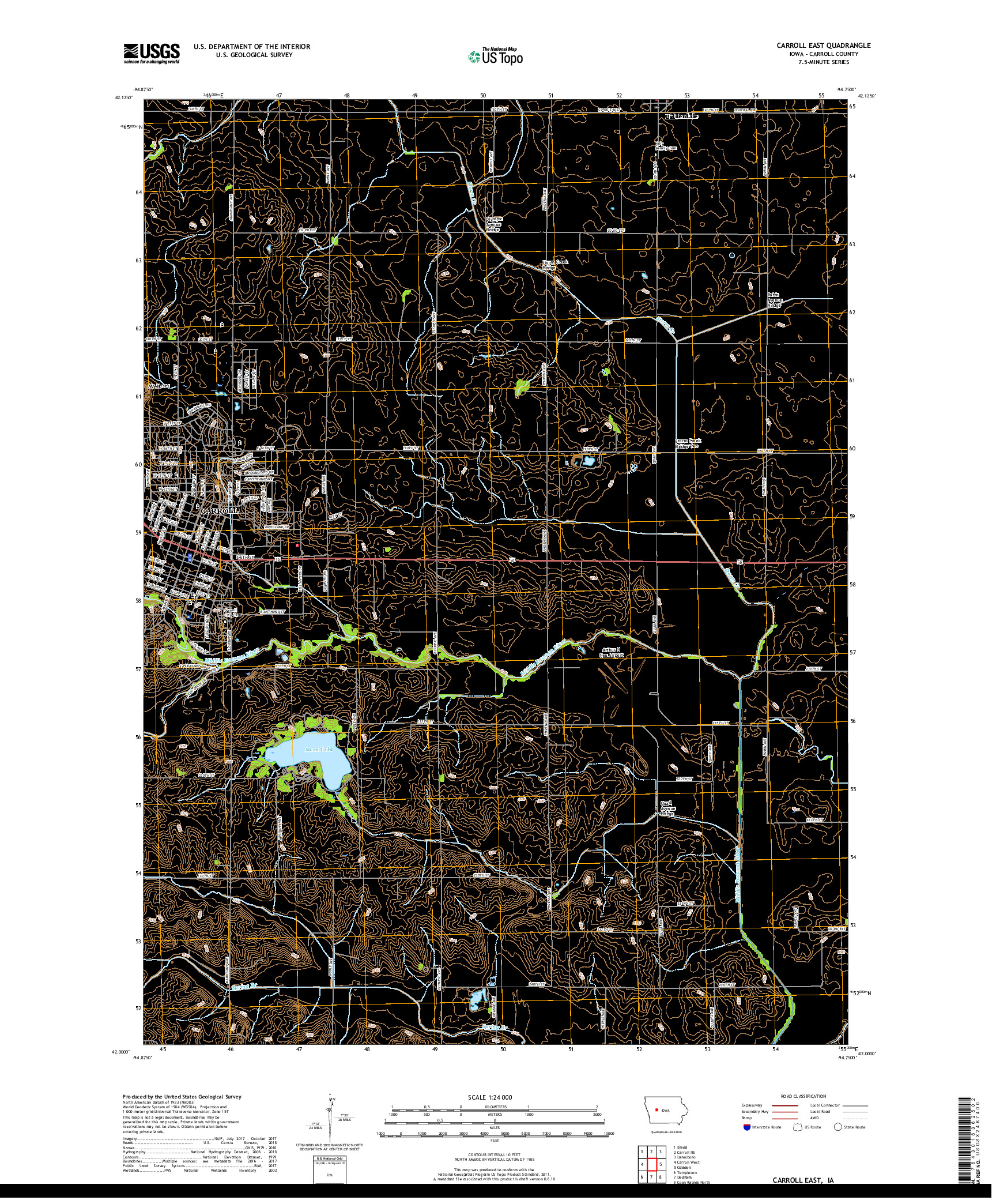 USGS US TOPO 7.5-MINUTE MAP FOR CARROLL EAST, IA 2018
