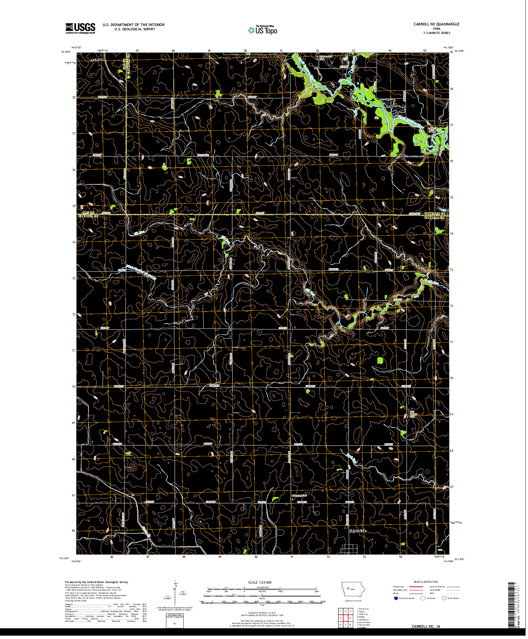 USGS US TOPO 7.5-MINUTE MAP FOR CARROLL NE, IA 2018