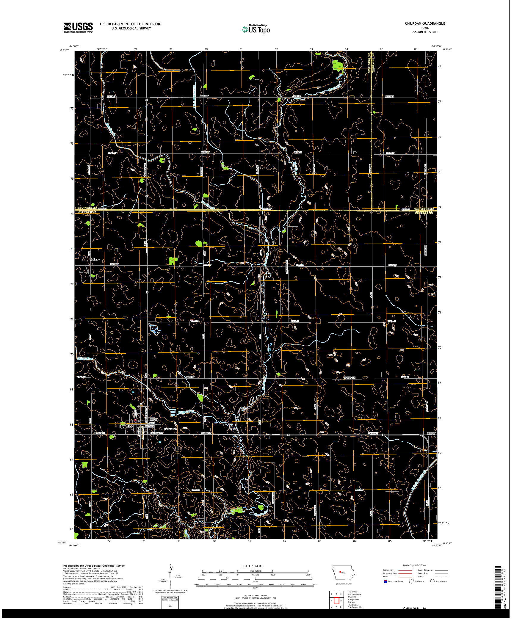 USGS US TOPO 7.5-MINUTE MAP FOR CHURDAN, IA 2018