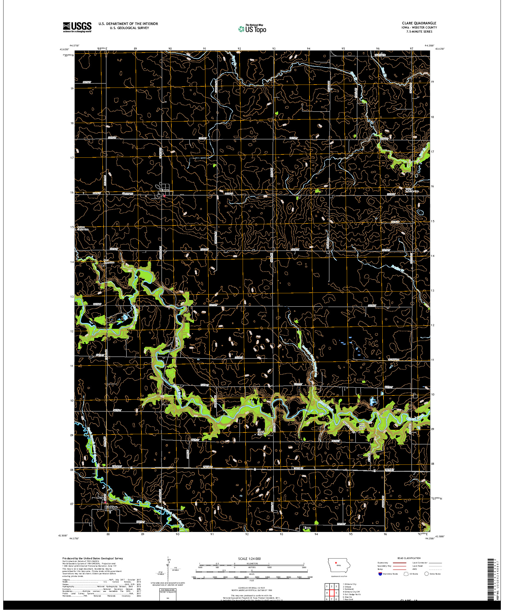 USGS US TOPO 7.5-MINUTE MAP FOR CLARE, IA 2018