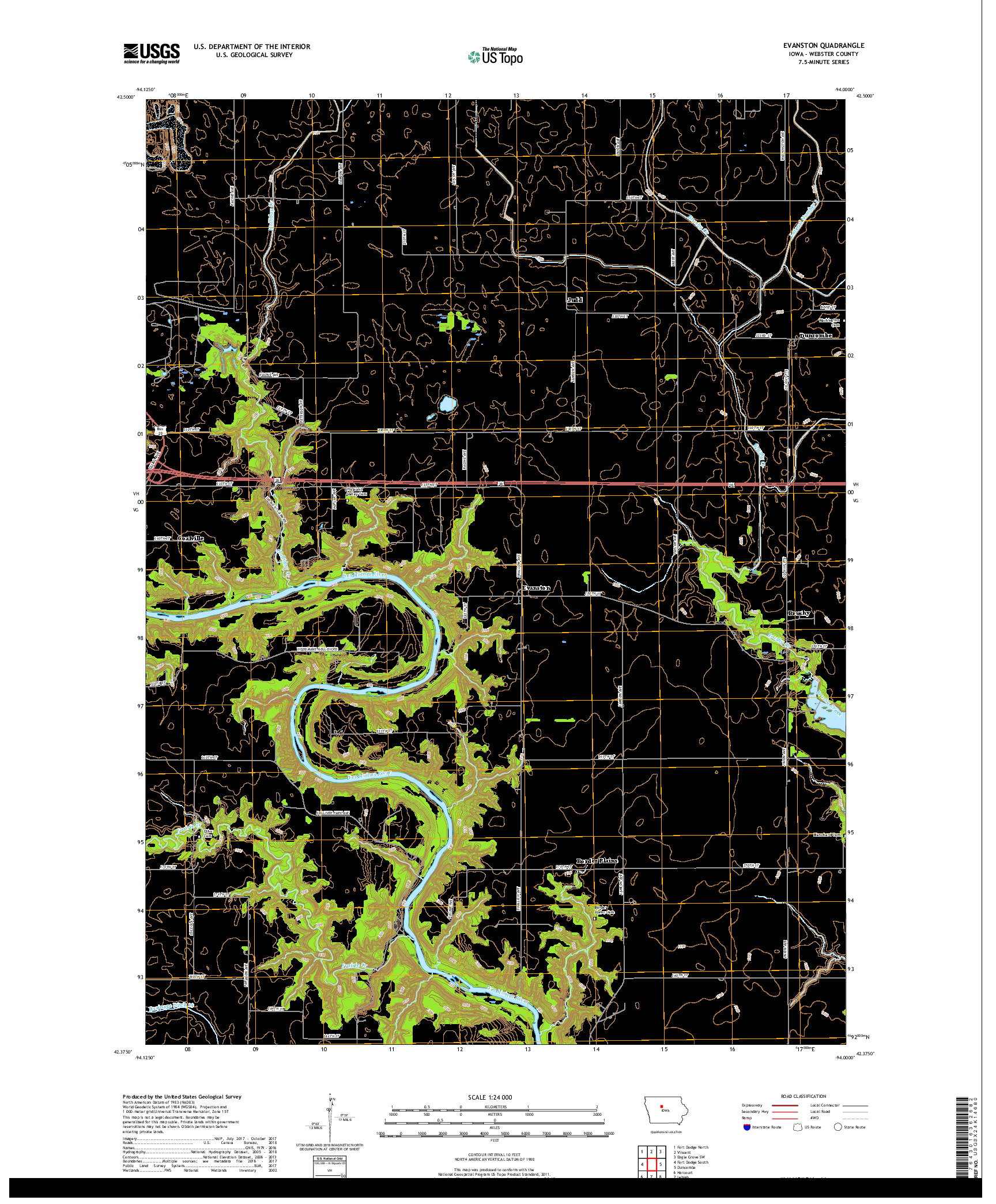 USGS US TOPO 7.5-MINUTE MAP FOR EVANSTON, IA 2018