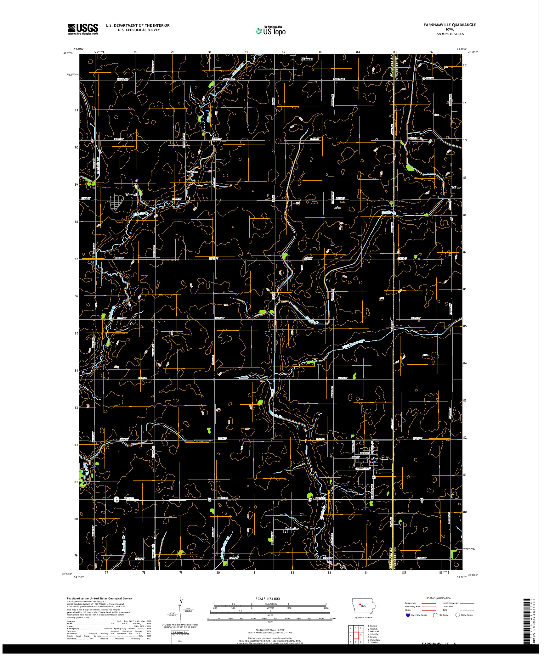 USGS US TOPO 7.5-MINUTE MAP FOR FARNHAMVILLE, IA 2018