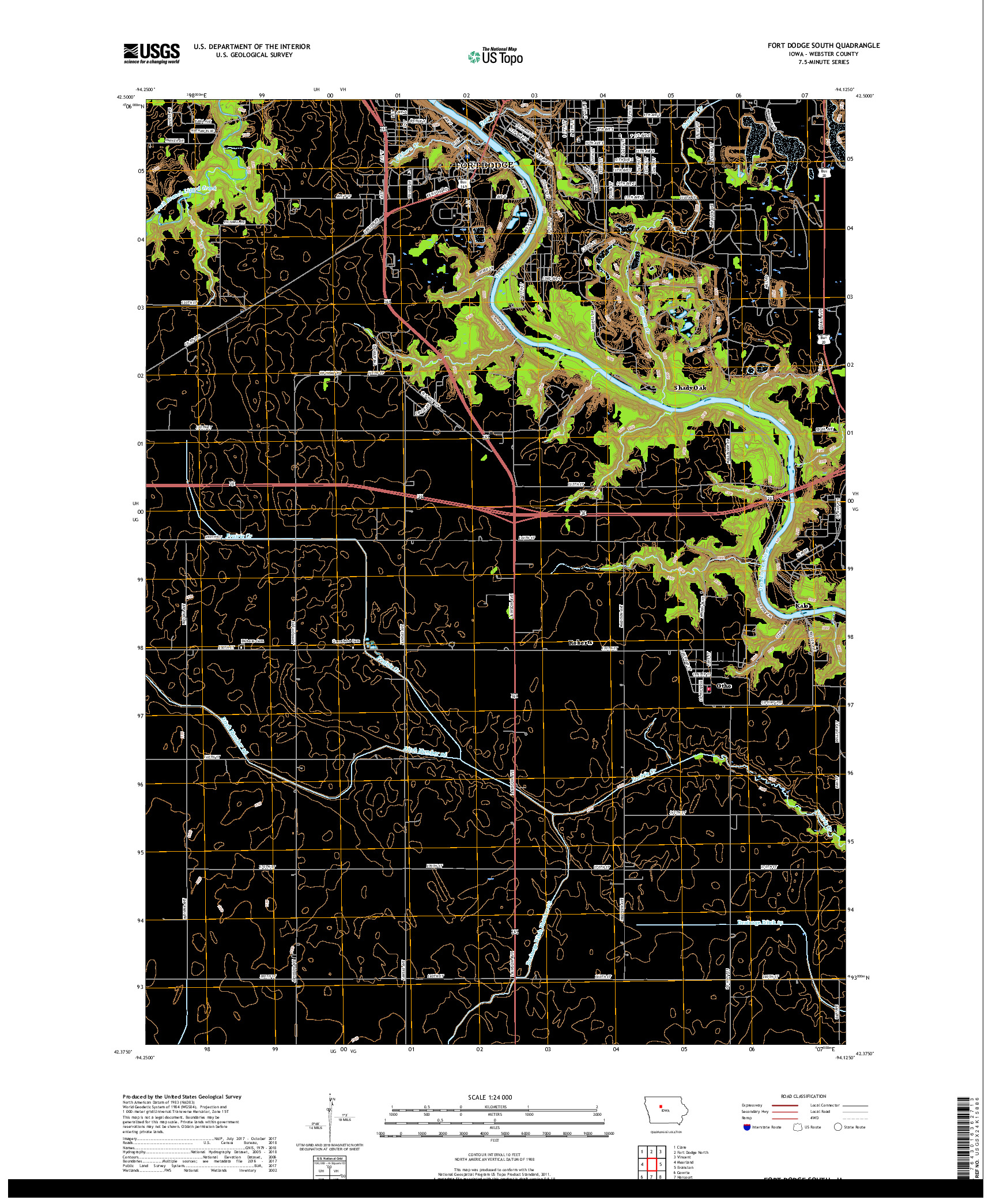 USGS US TOPO 7.5-MINUTE MAP FOR FORT DODGE SOUTH, IA 2018