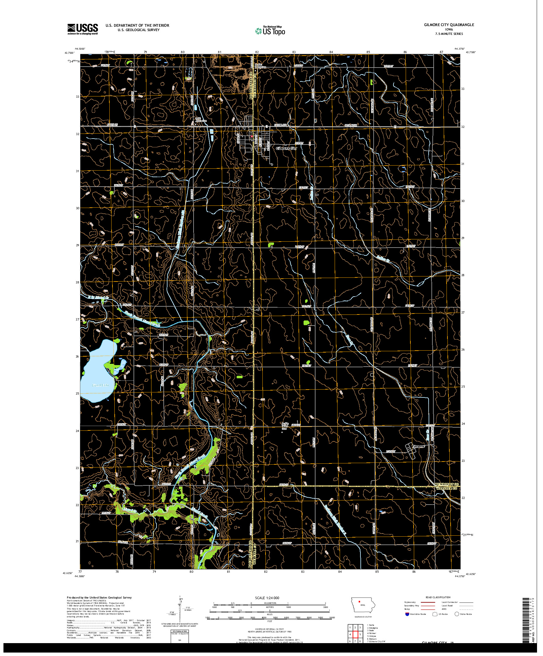 USGS US TOPO 7.5-MINUTE MAP FOR GILMORE CITY, IA 2018