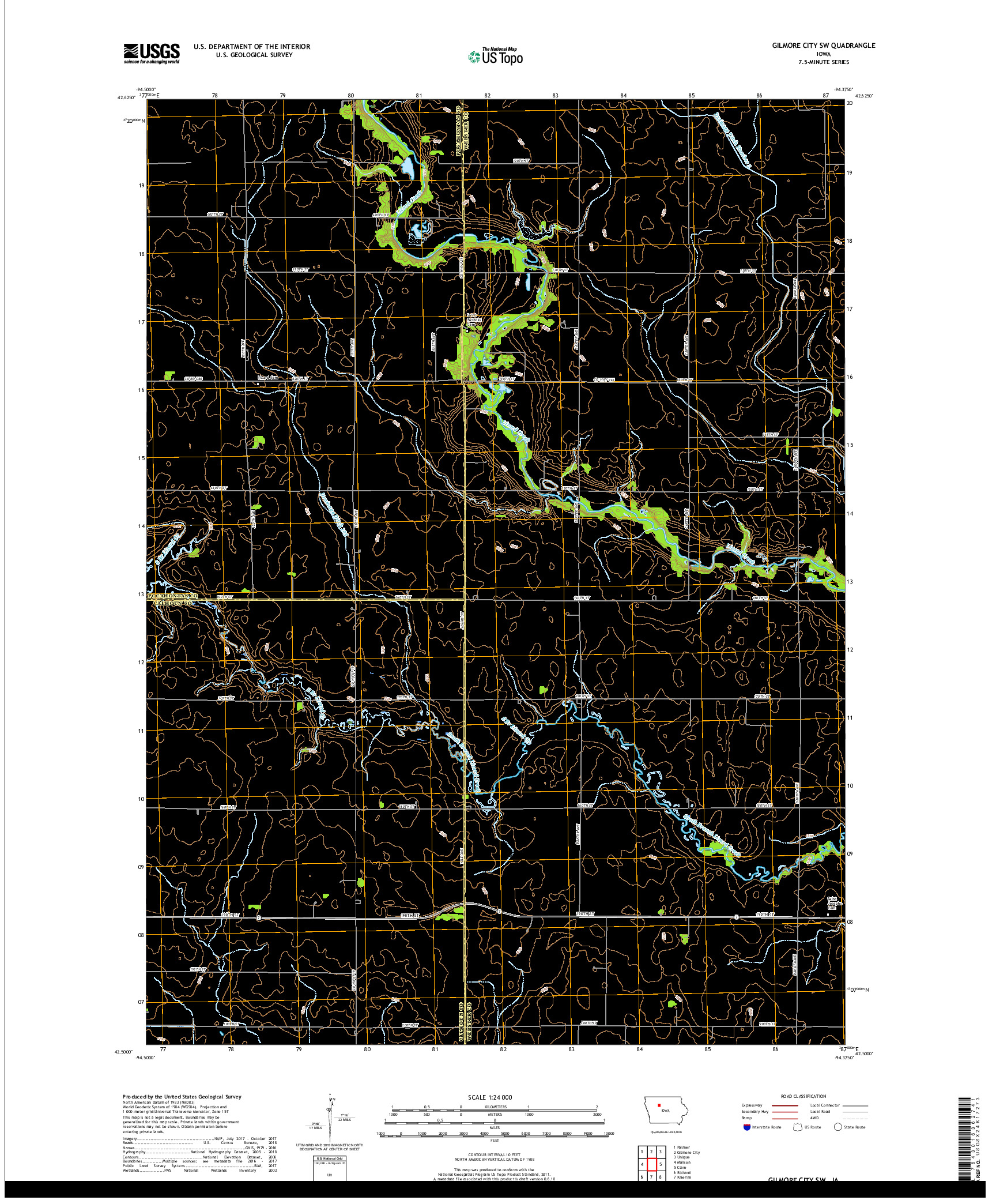 USGS US TOPO 7.5-MINUTE MAP FOR GILMORE CITY SW, IA 2018