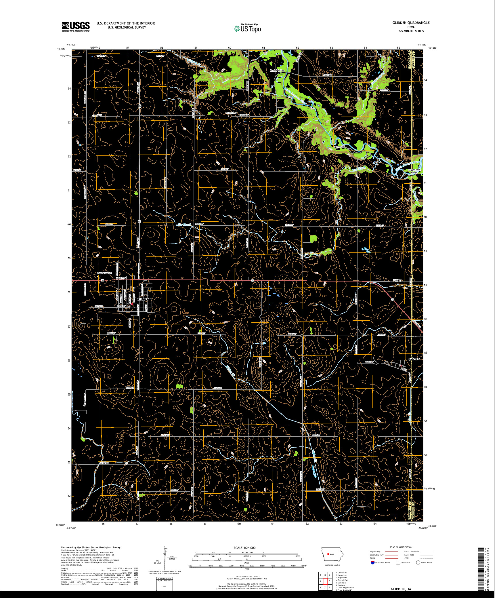 USGS US TOPO 7.5-MINUTE MAP FOR GLIDDEN, IA 2018