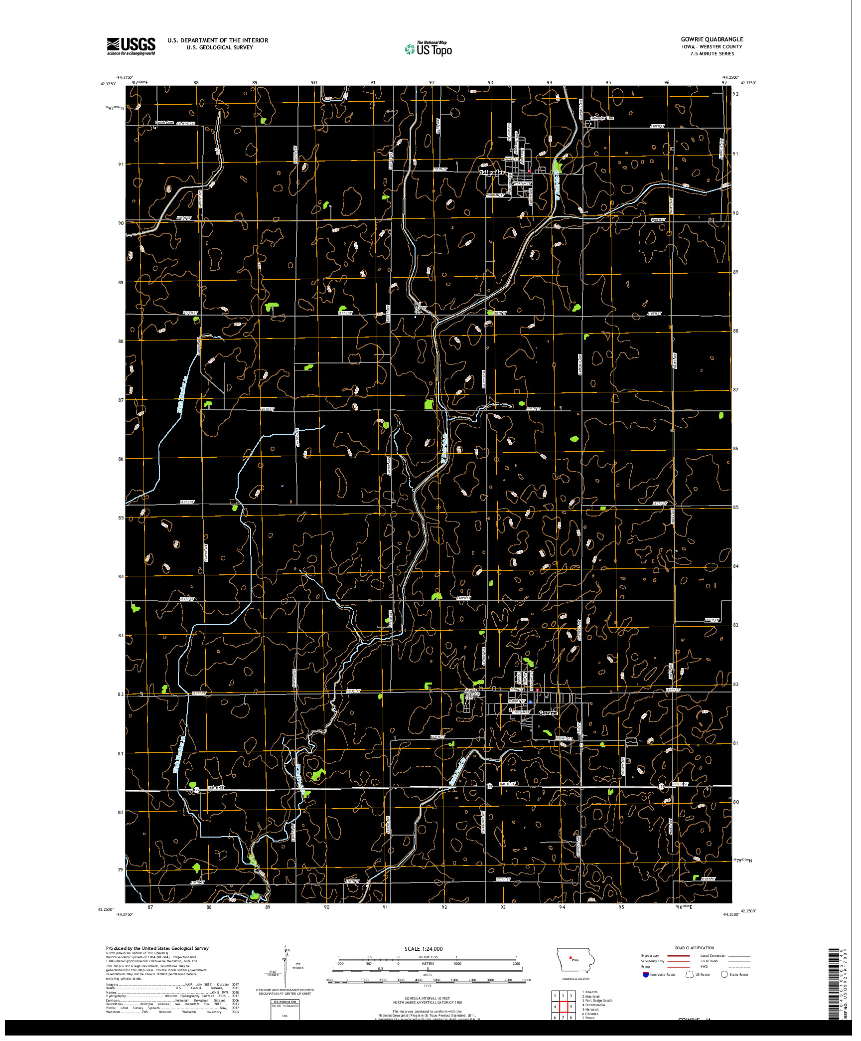 USGS US TOPO 7.5-MINUTE MAP FOR GOWRIE, IA 2018