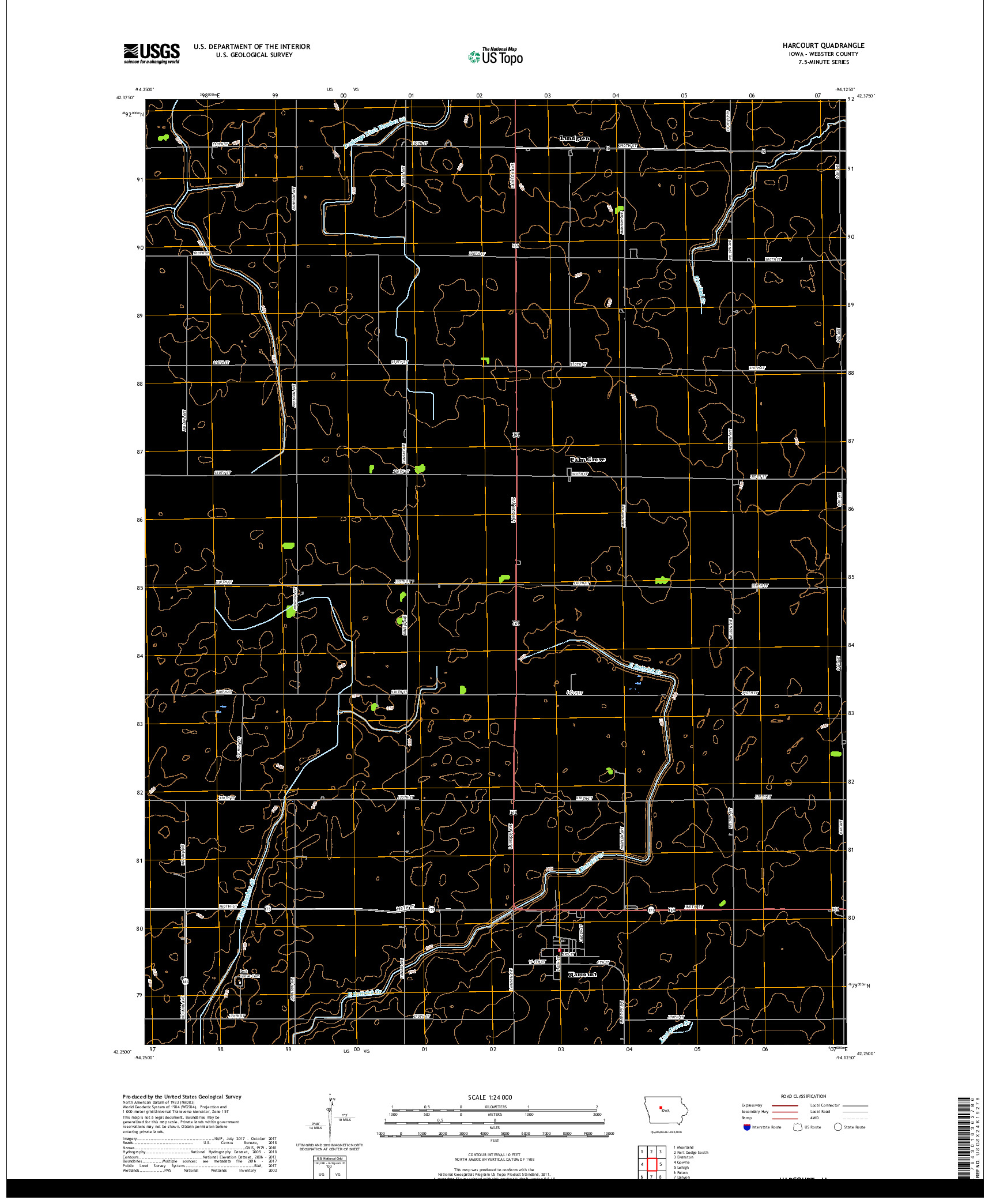 USGS US TOPO 7.5-MINUTE MAP FOR HARCOURT, IA 2018