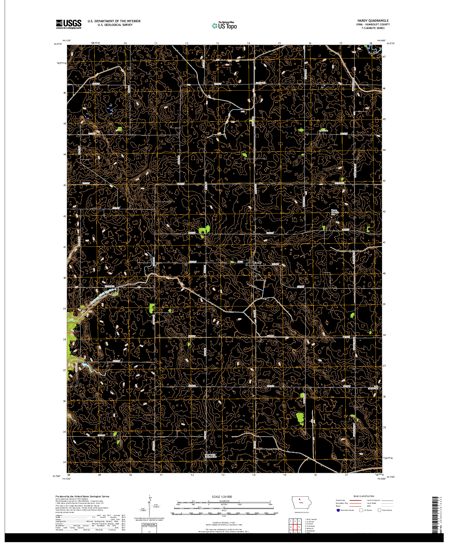 USGS US TOPO 7.5-MINUTE MAP FOR HARDY, IA 2018