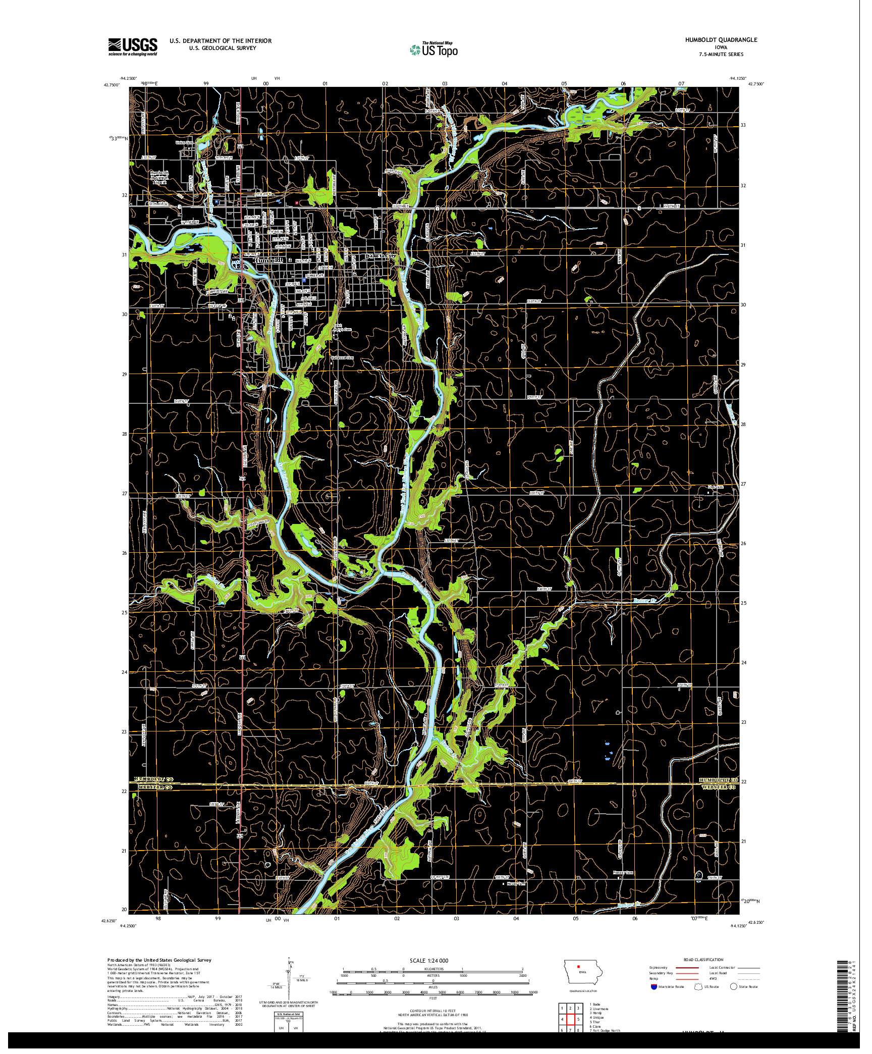 USGS US TOPO 7.5-MINUTE MAP FOR HUMBOLDT, IA 2018