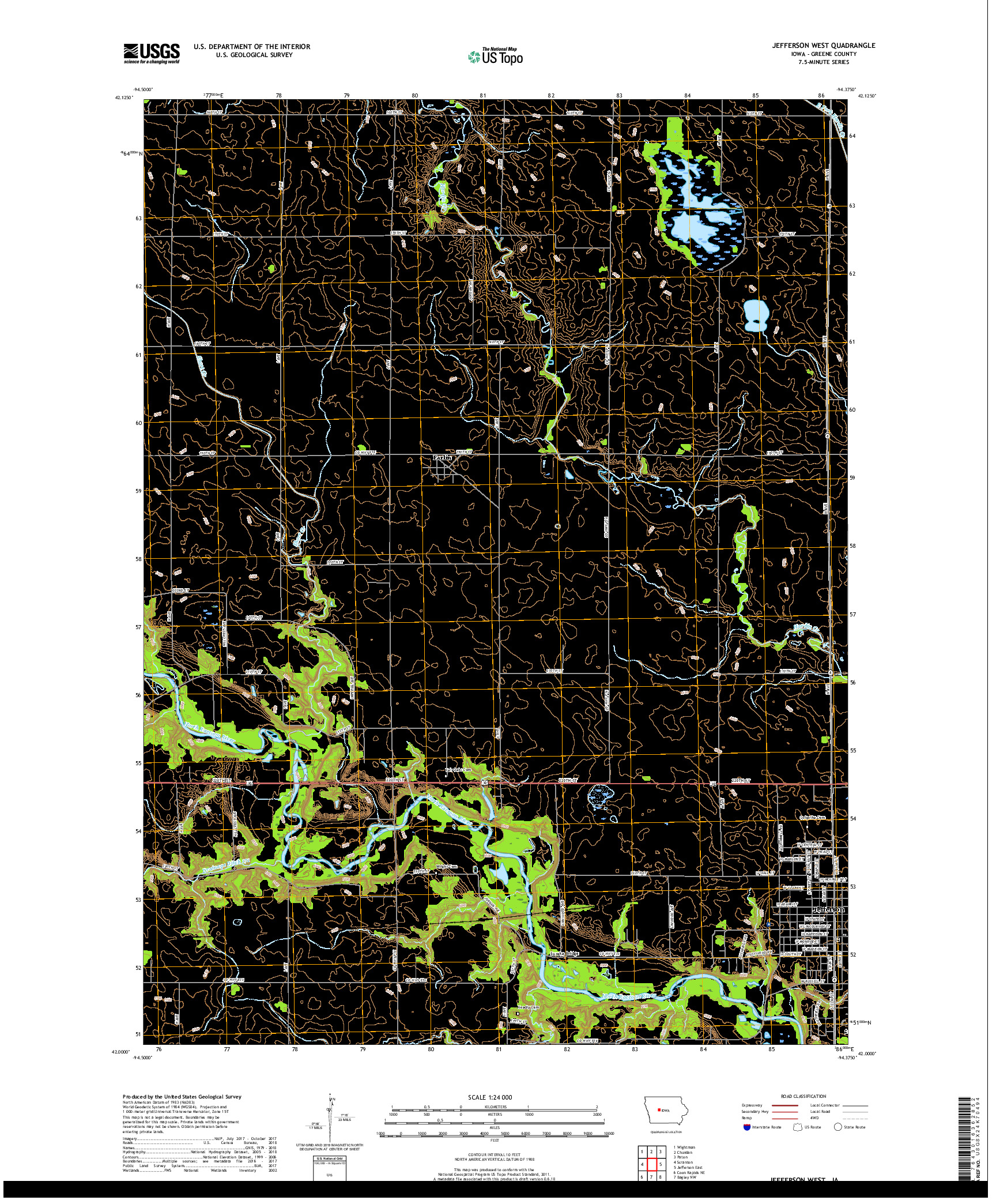 USGS US TOPO 7.5-MINUTE MAP FOR JEFFERSON WEST, IA 2018