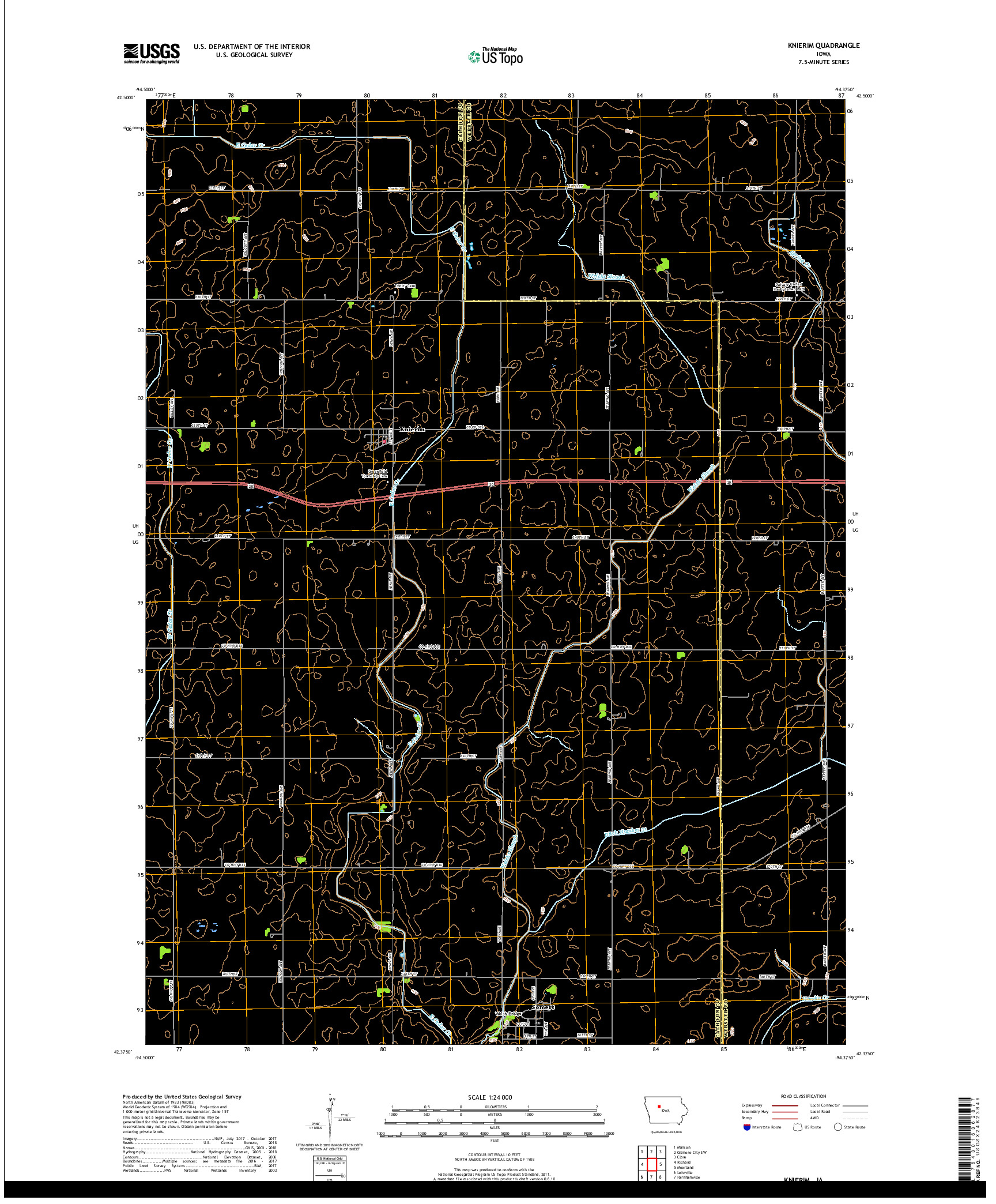 USGS US TOPO 7.5-MINUTE MAP FOR KNIERIM, IA 2018