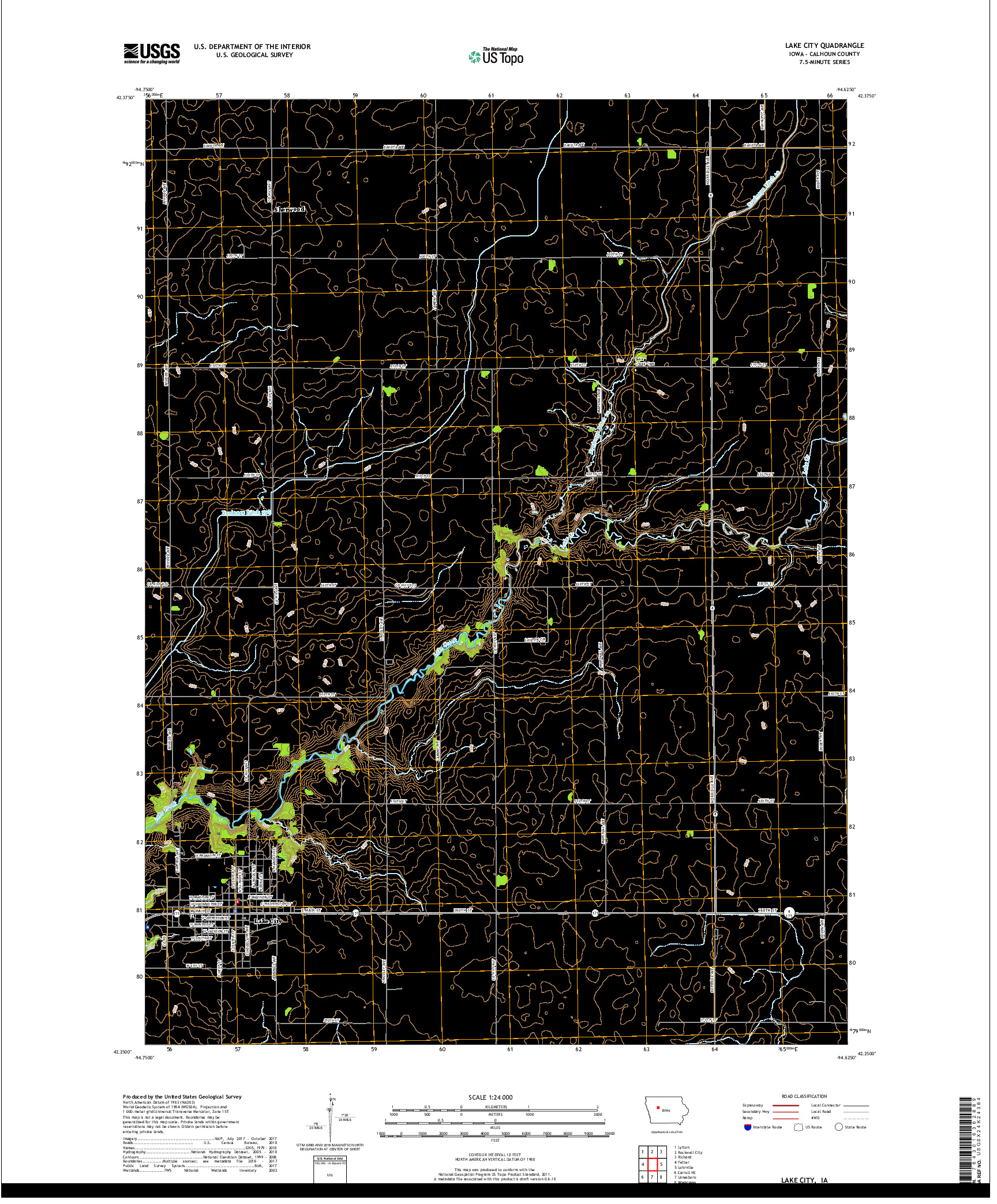 USGS US TOPO 7.5-MINUTE MAP FOR LAKE CITY, IA 2018