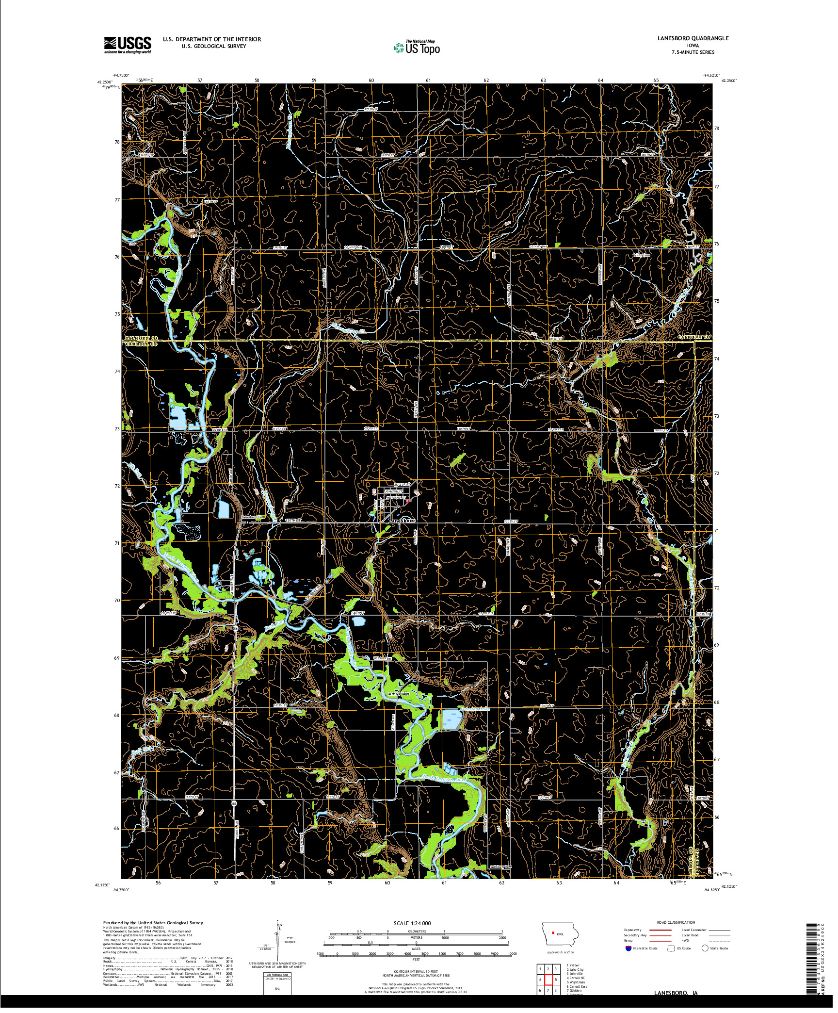 USGS US TOPO 7.5-MINUTE MAP FOR LANESBORO, IA 2018