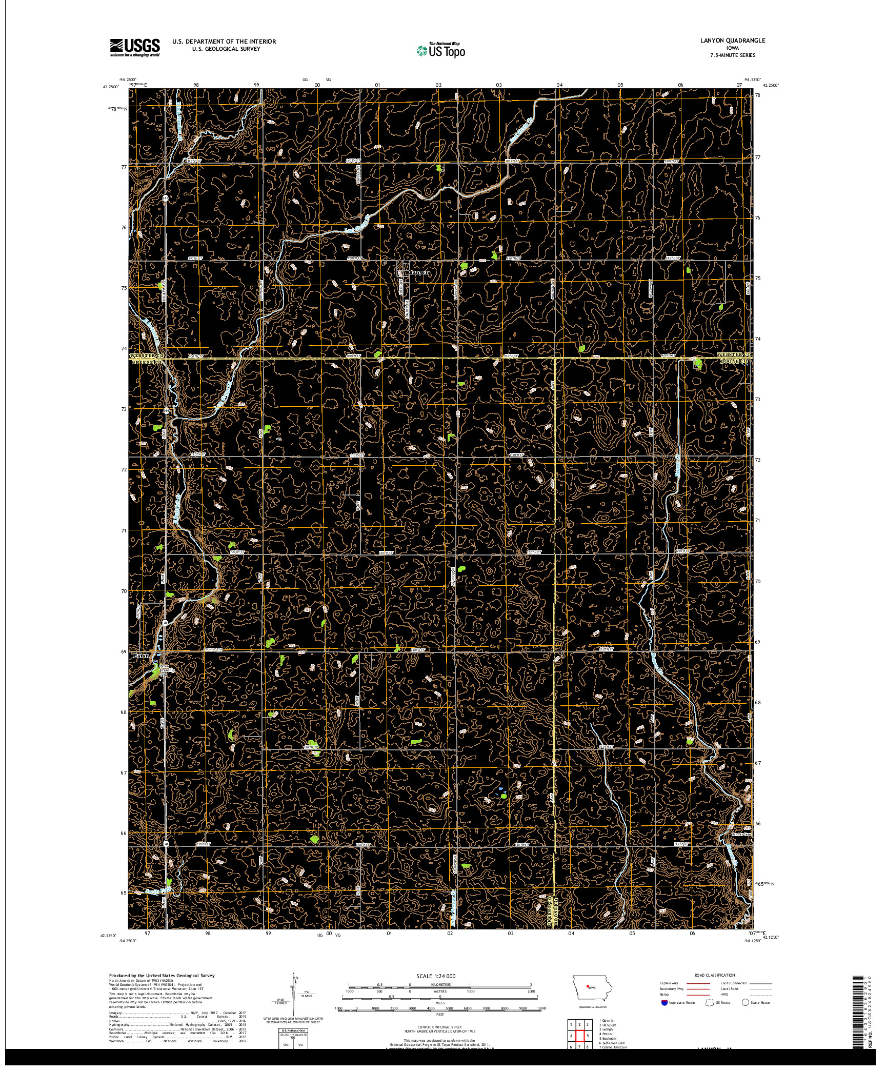 USGS US TOPO 7.5-MINUTE MAP FOR LANYON, IA 2018