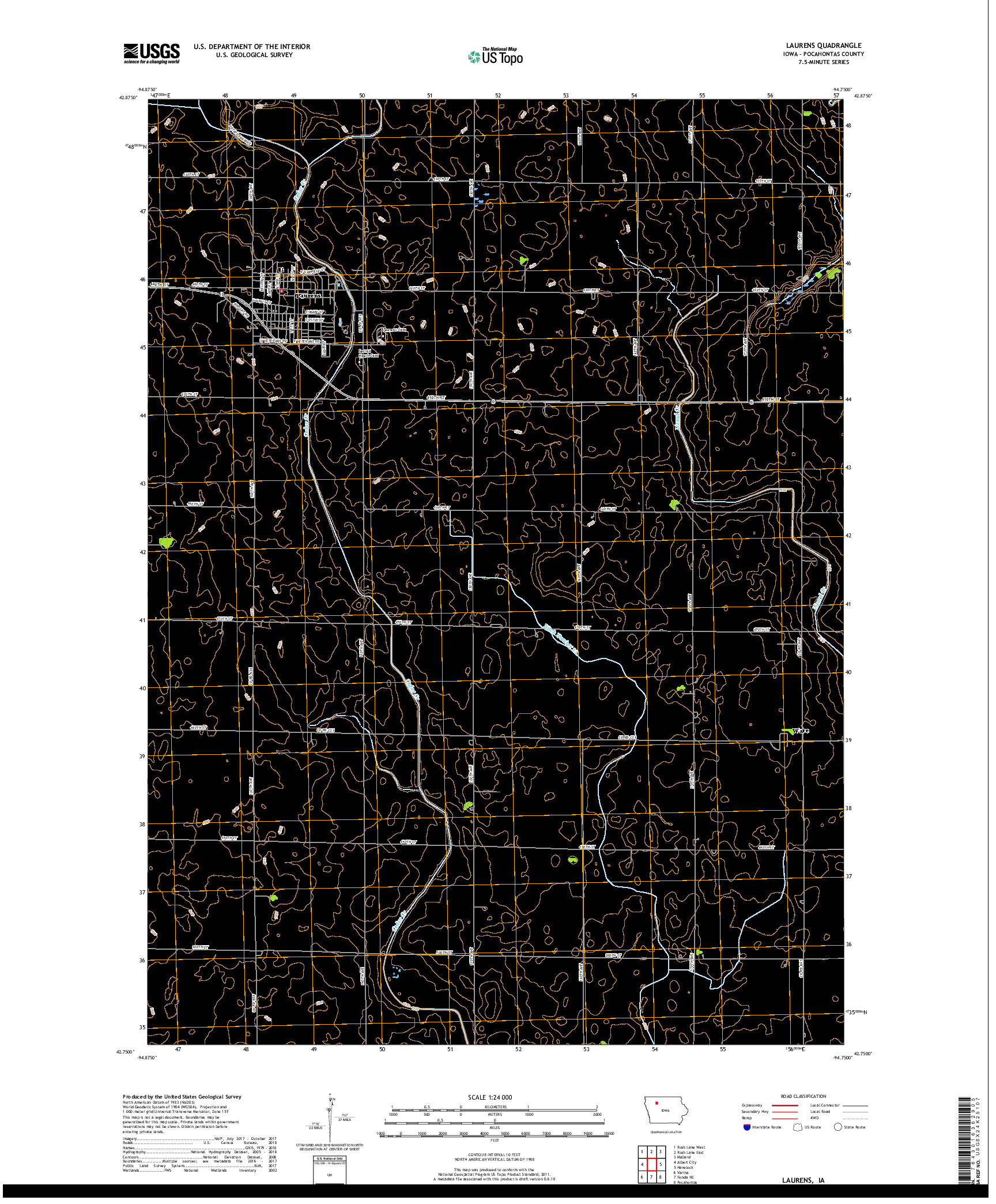 USGS US TOPO 7.5-MINUTE MAP FOR LAURENS, IA 2018