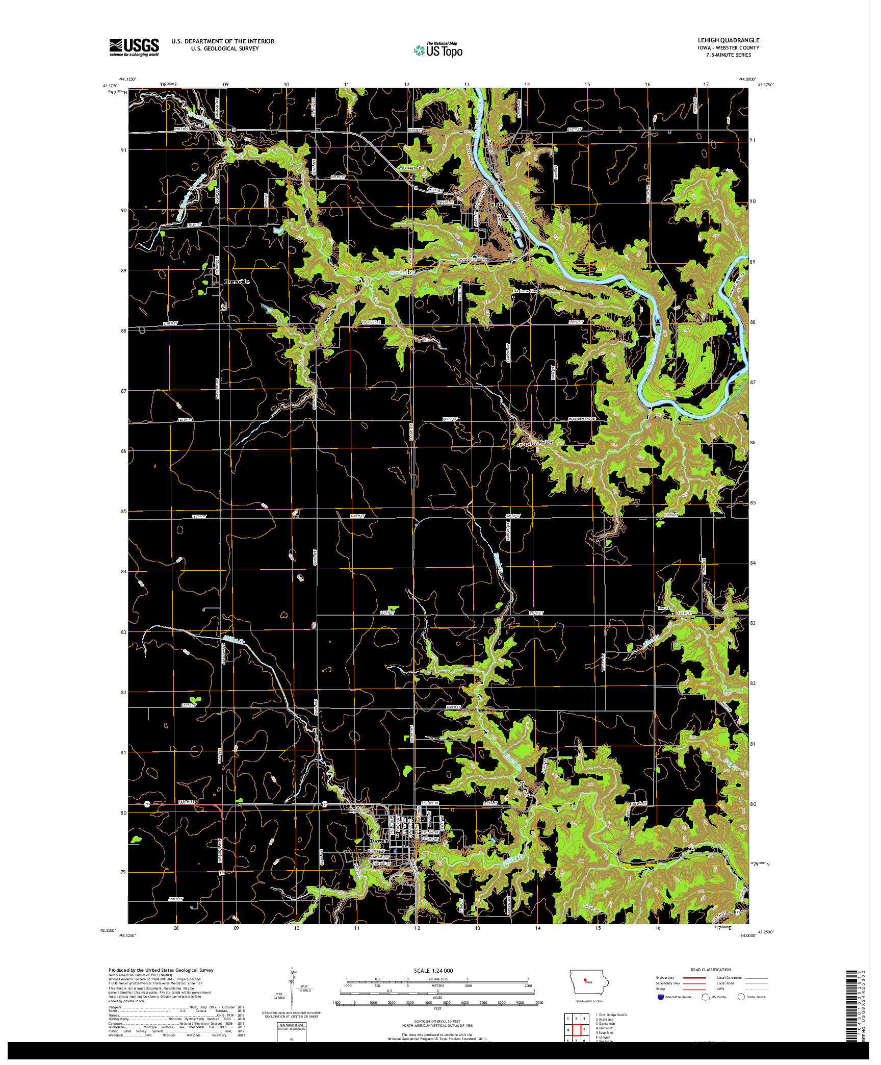 USGS US TOPO 7.5-MINUTE MAP FOR LEHIGH, IA 2018
