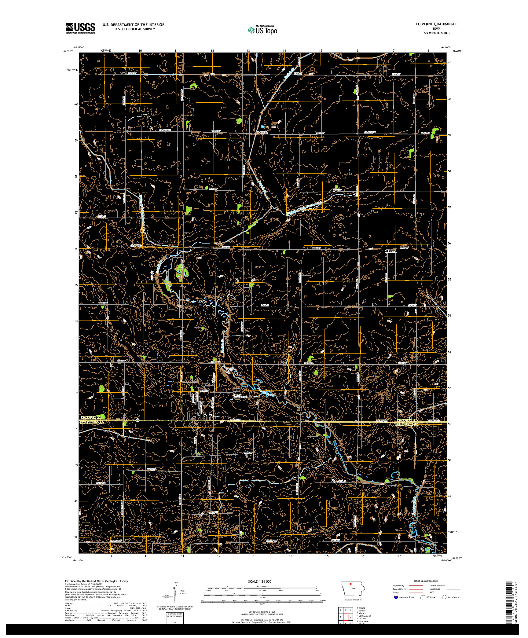 USGS US TOPO 7.5-MINUTE MAP FOR LU VERNE, IA 2018