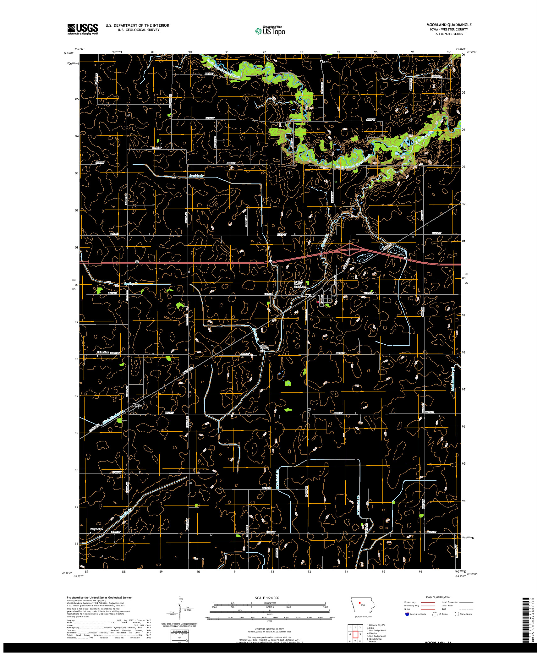 USGS US TOPO 7.5-MINUTE MAP FOR MOORLAND, IA 2018